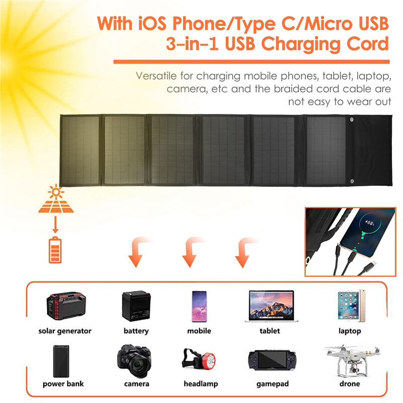 Portable Foldable Solar Panel Charger Power Supply USB DC For Phone Laptop Drone