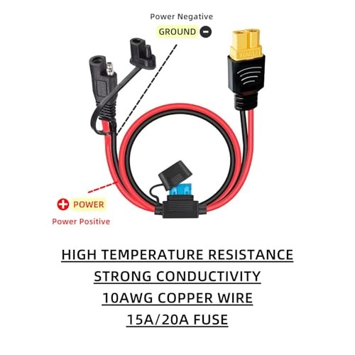 10AWG SAE to XT60 Connector Extension Cable with 15A&20A 10AWG SAE TO XT60–2FT