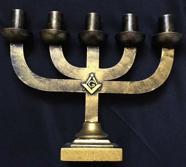 High Grade Metallic 5 Branch Masonic Candlestick