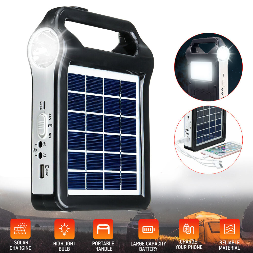 Portable Solar Generator USB Charger 6V 2W Power Storage System with Flashlight