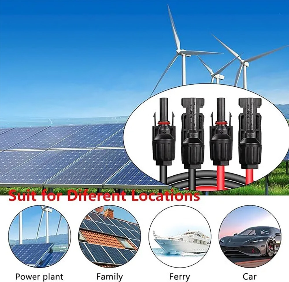 1 Pair Black+Red Solar Panel Extension Cable Wire Solar Connectors 10 AWG Gauge
