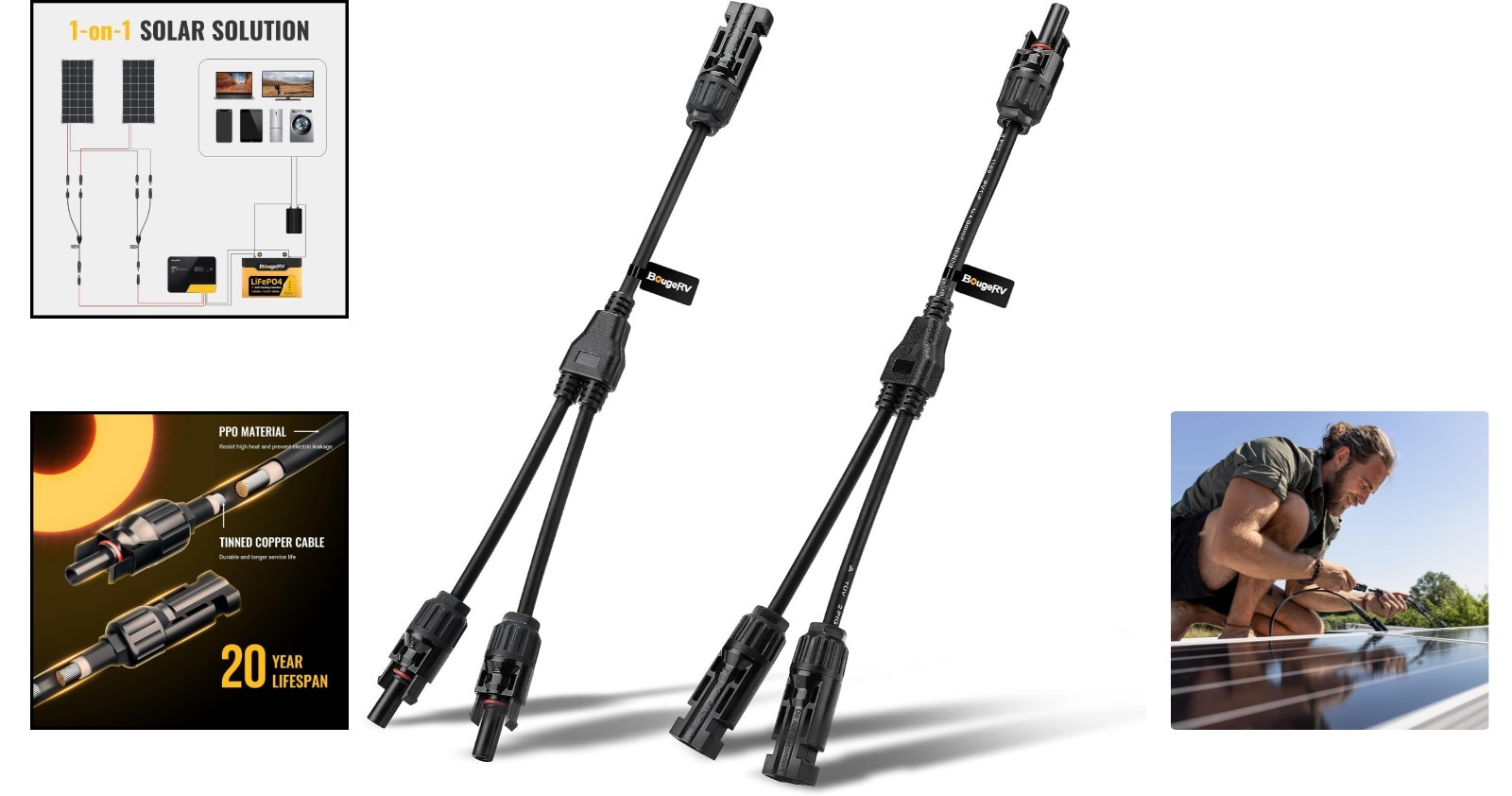 Waterproof Y Branch Parallel Connectors – 20A Solar Panel Adapter Kit