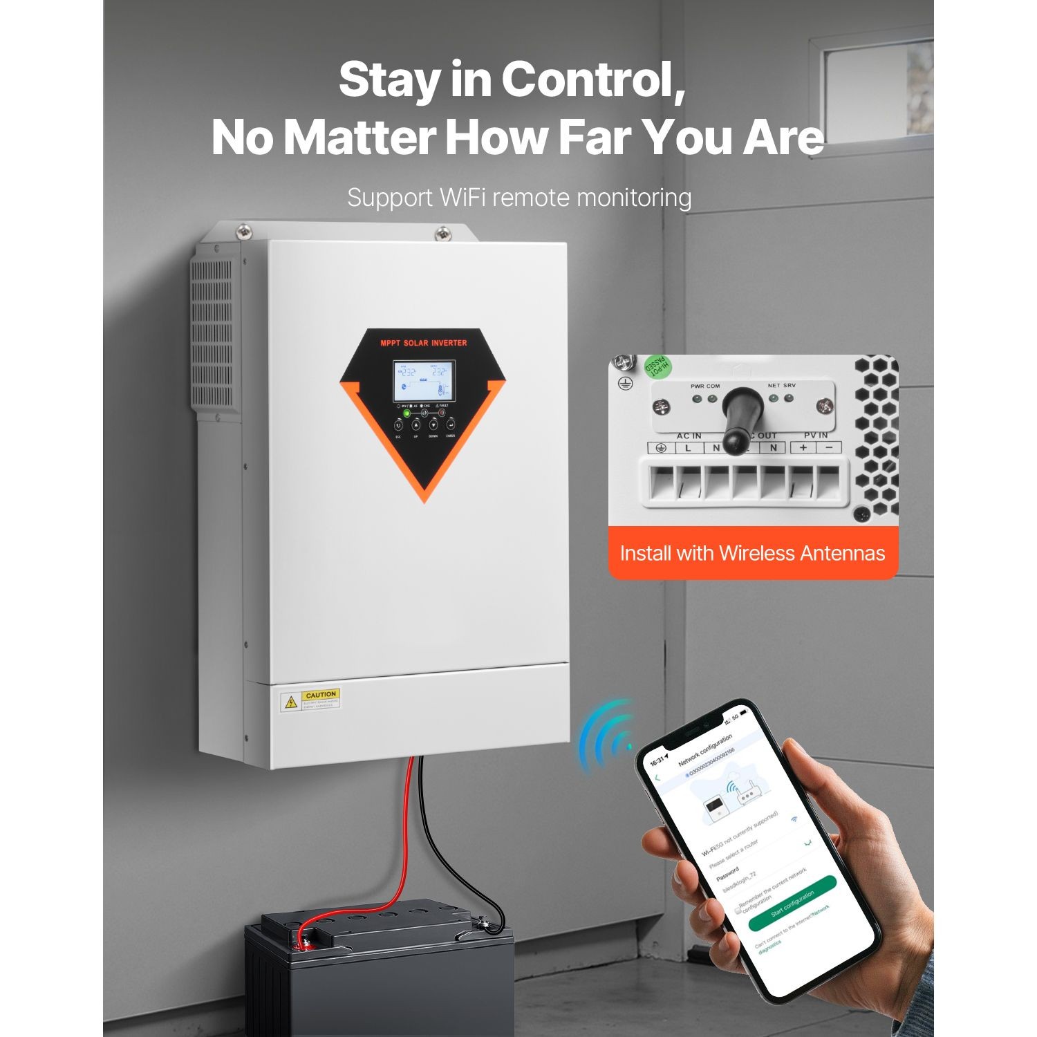 6000W Hybrid Solar Inverter, 48V to 220V AC, Pure Sine Wave with MPPT