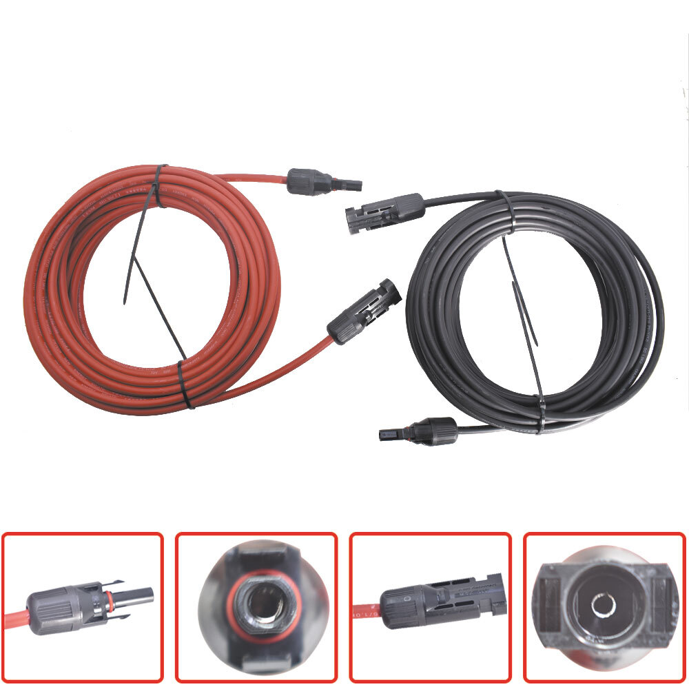 1 Pair 20ft 12AWG Black+Red Solar Panel Extension Cable Wire Connector