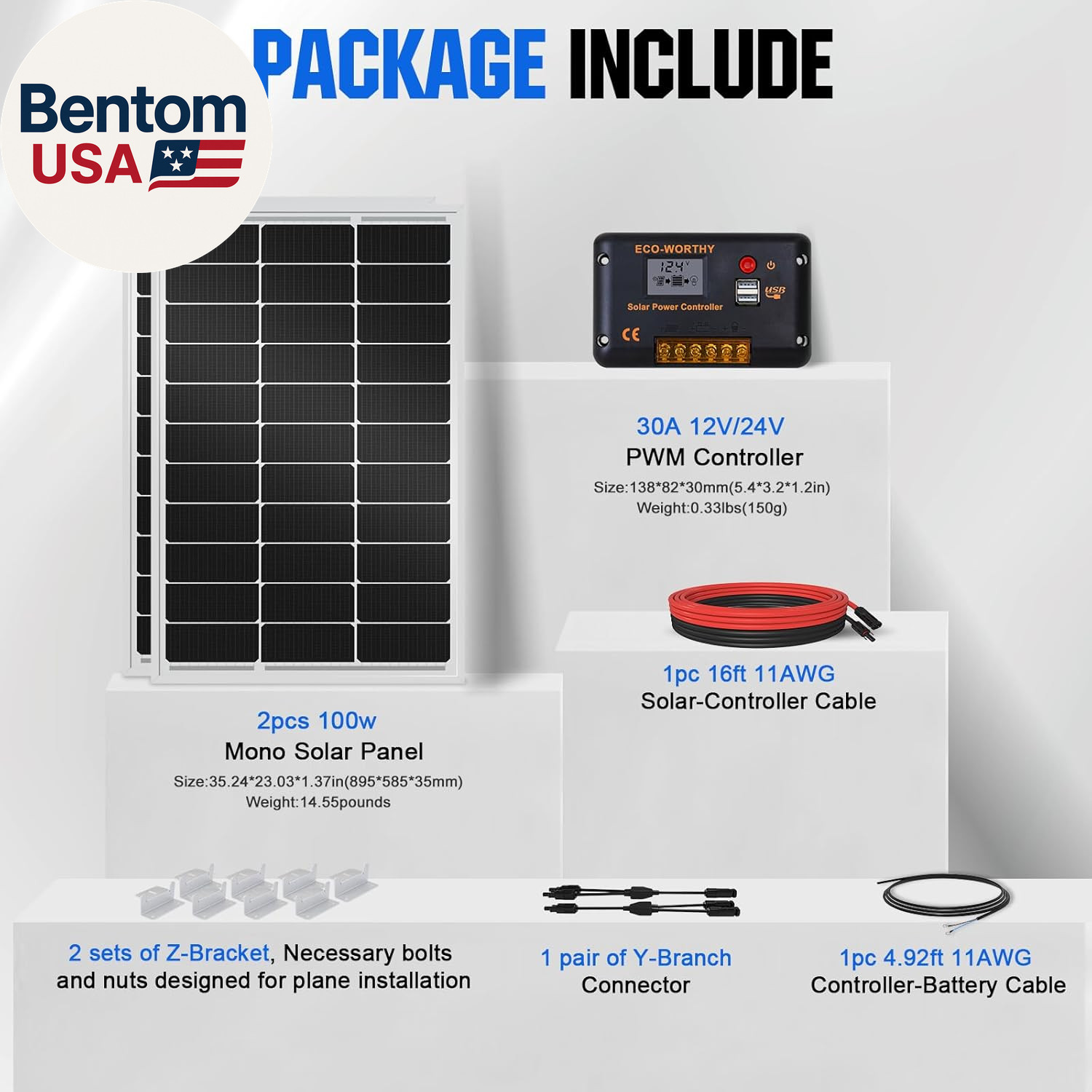 200 Watts 12 Volt/24 Volt Solar Panel Kit with High Efficiency Monocrystalline S