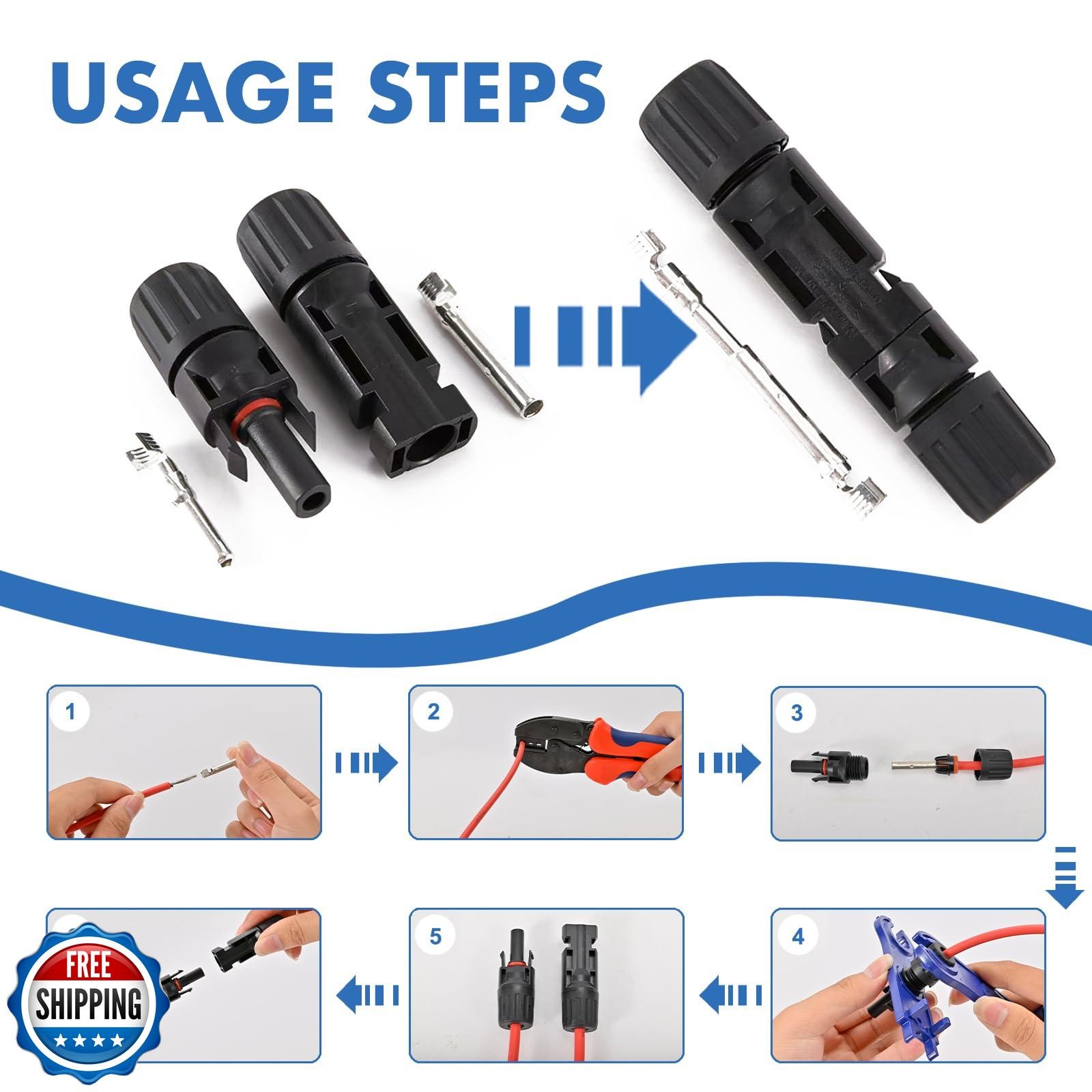 Usngsny 16 PCS Solar Panel Connectors, Male/Female IP67 Waterproof 1000V 30A