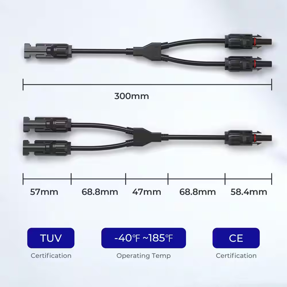 Solar Connectors Y Branch Parallel Adapter Cable MMF+FFM Pair