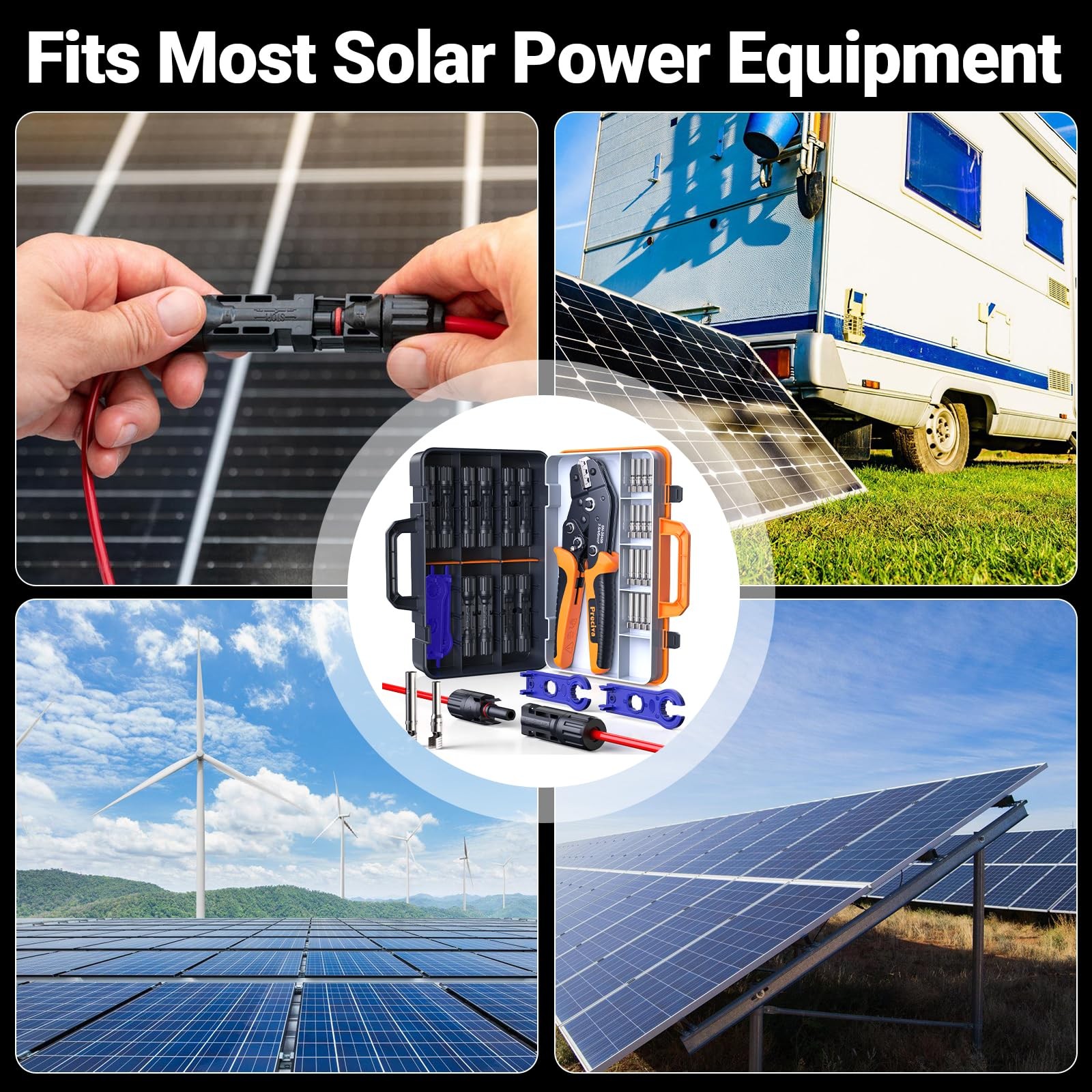 Solar Crimper Tool Kit, 10 Pairs MC4 Connectors & 2 Wrench, 1 Ratcheting Crim…