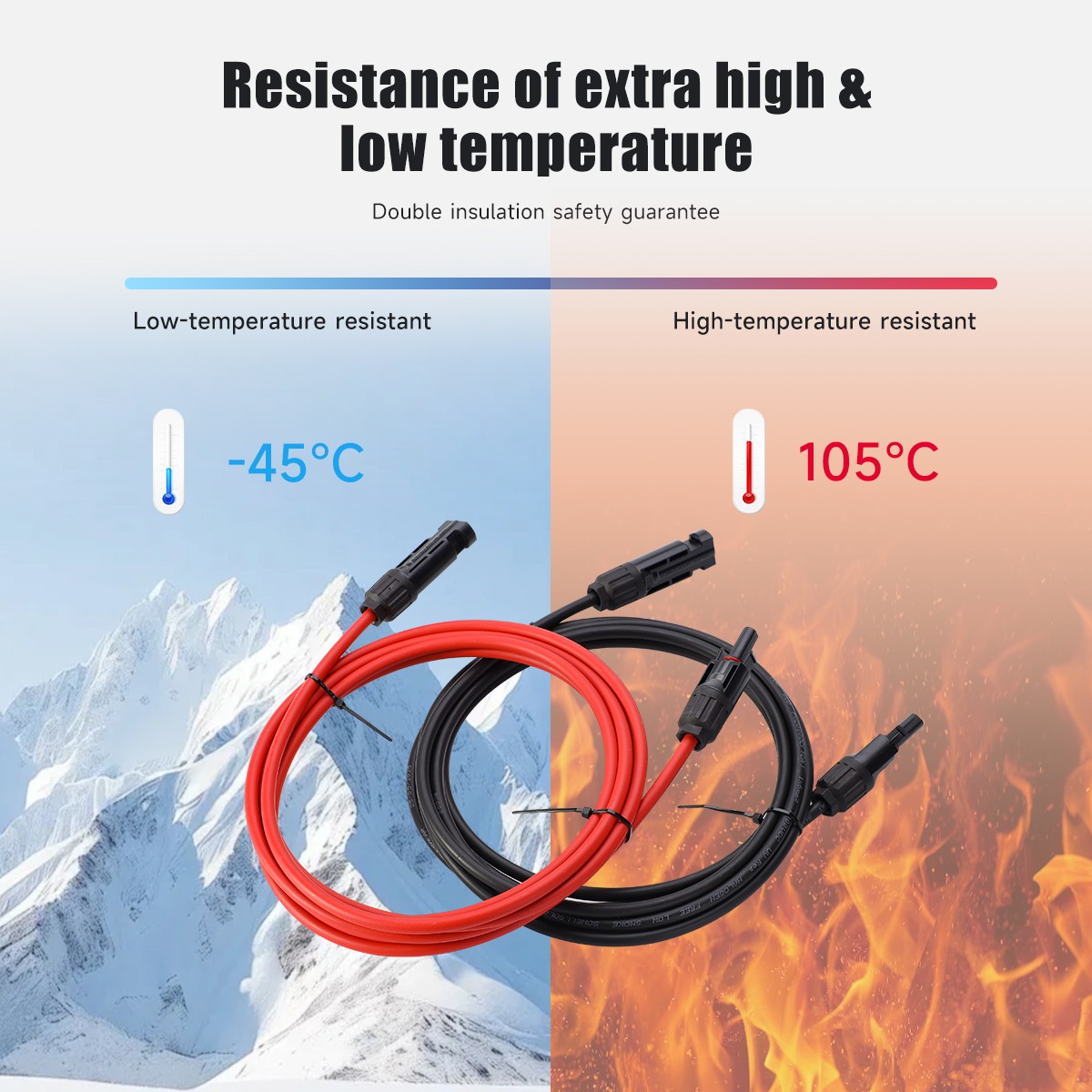 GEYA PV Wire Connector 10 AWG Solar Panel Extension Cable 1Pair Black & Red 6mm²