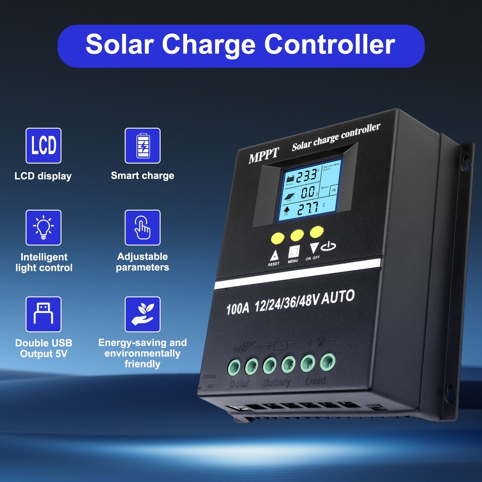 12V 24V 36V 48V Solar Controller Automatic Battery Charger with LED Screen