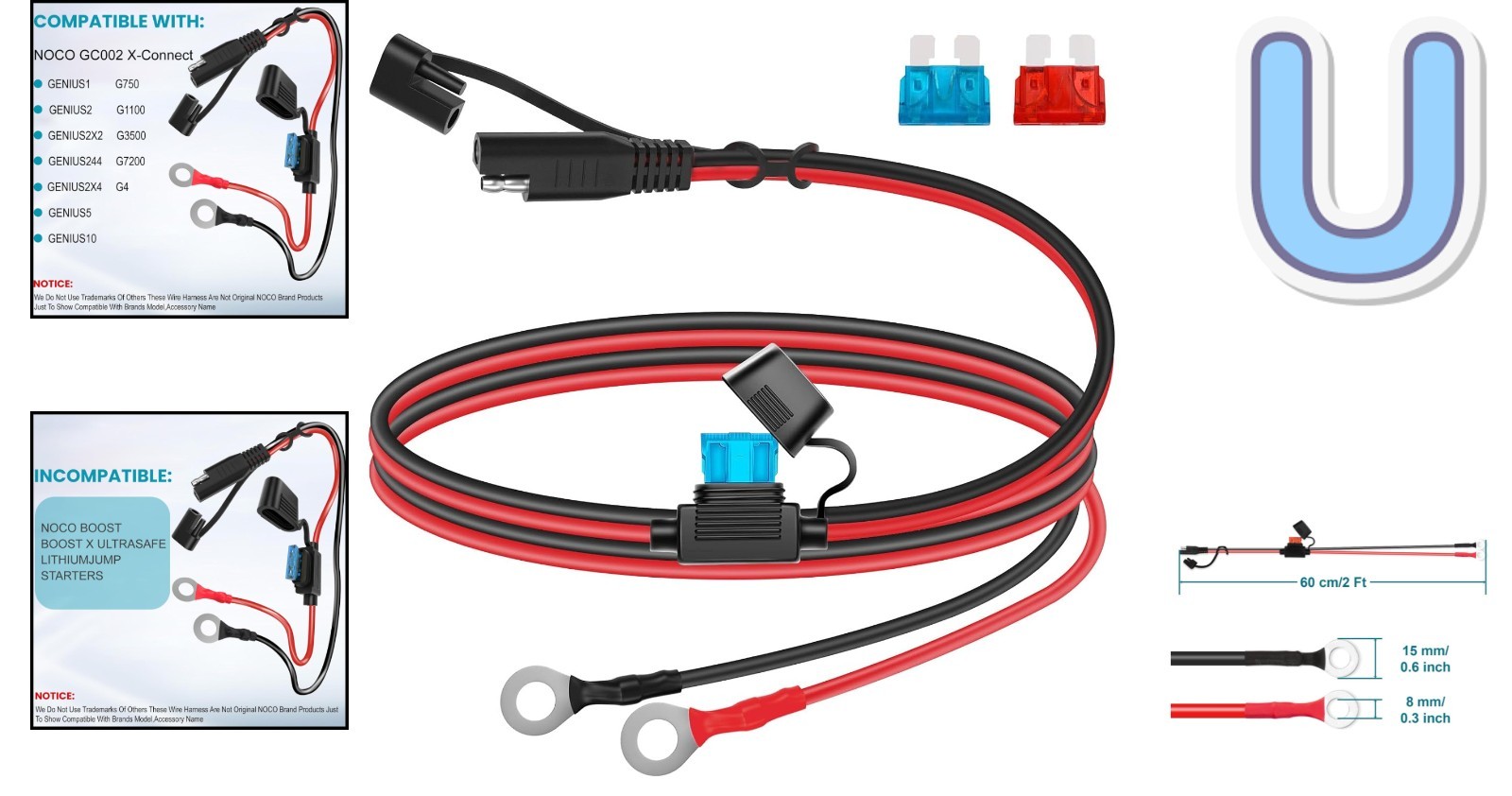 16AWG SAE Battery Extension Cable – Perfect for Motorcycles, Cars, Solar Panels