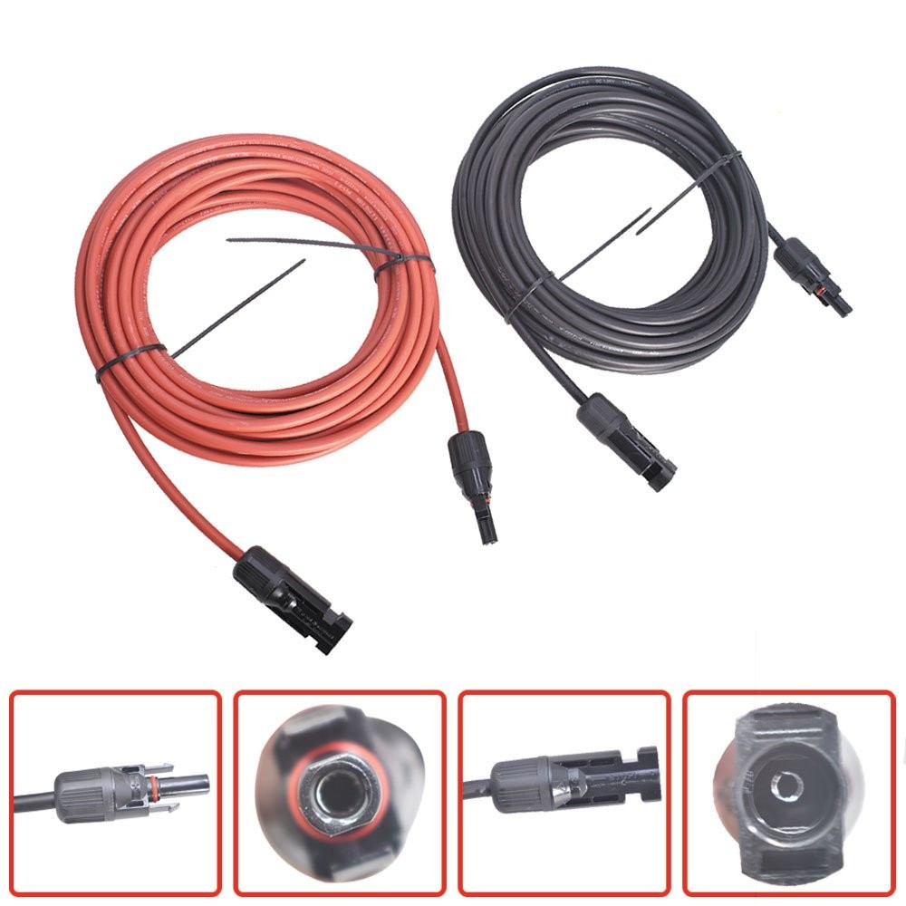 1 Pair 30 Feet 12 AWG Black + Red Wire Connector Solar Panel Extension Cable