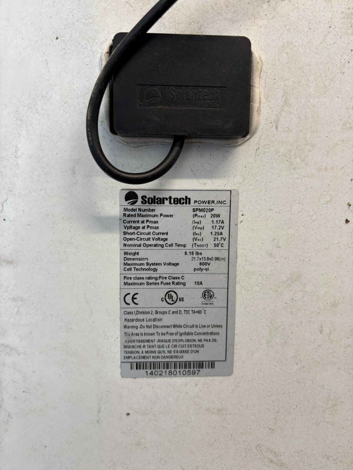 SolarTech Power SPM020P-R Solar Panel 20 Watt 12v – Used