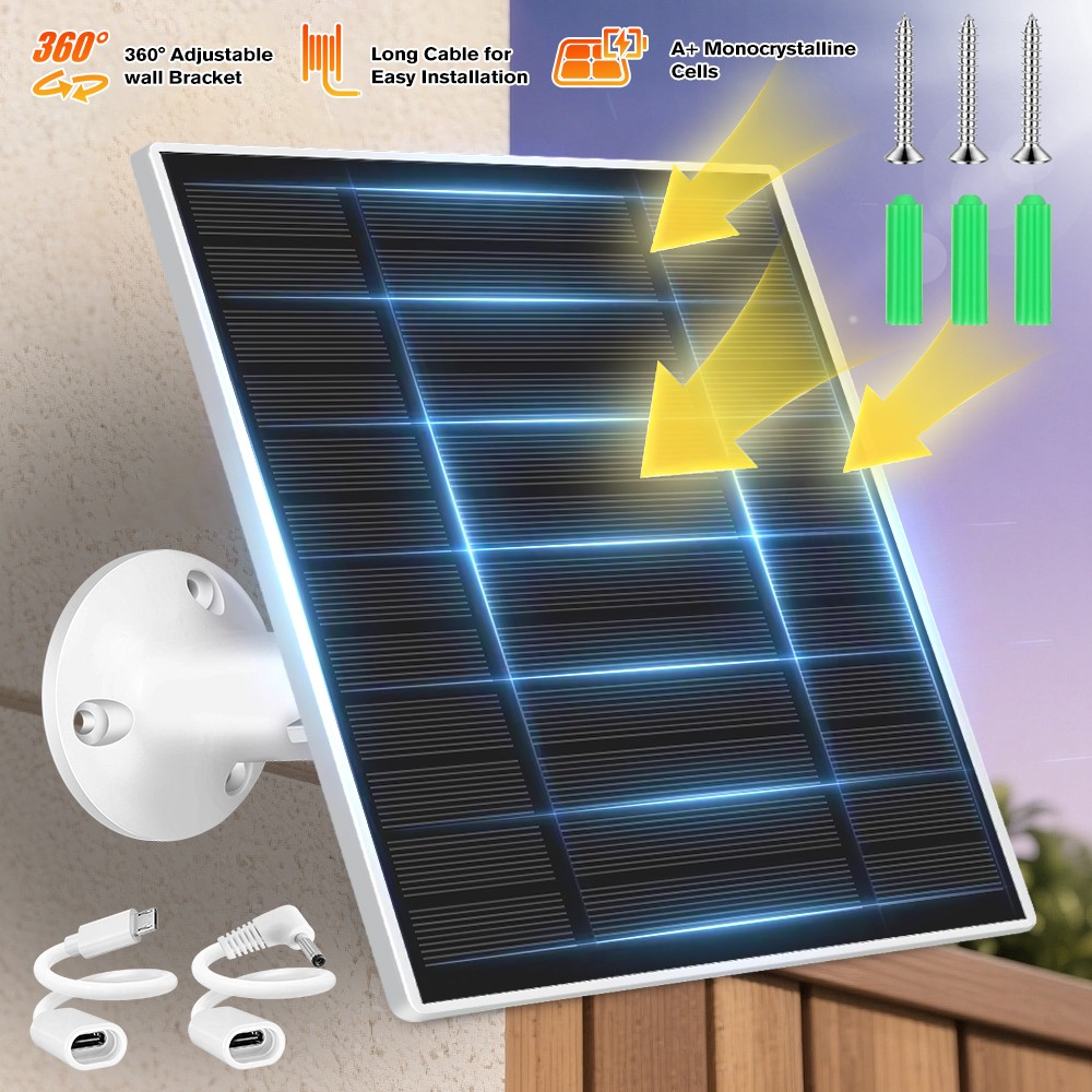 5W 5V Solar Panel USB C Power for CCTV Camera Security Battery Charger Outdoor