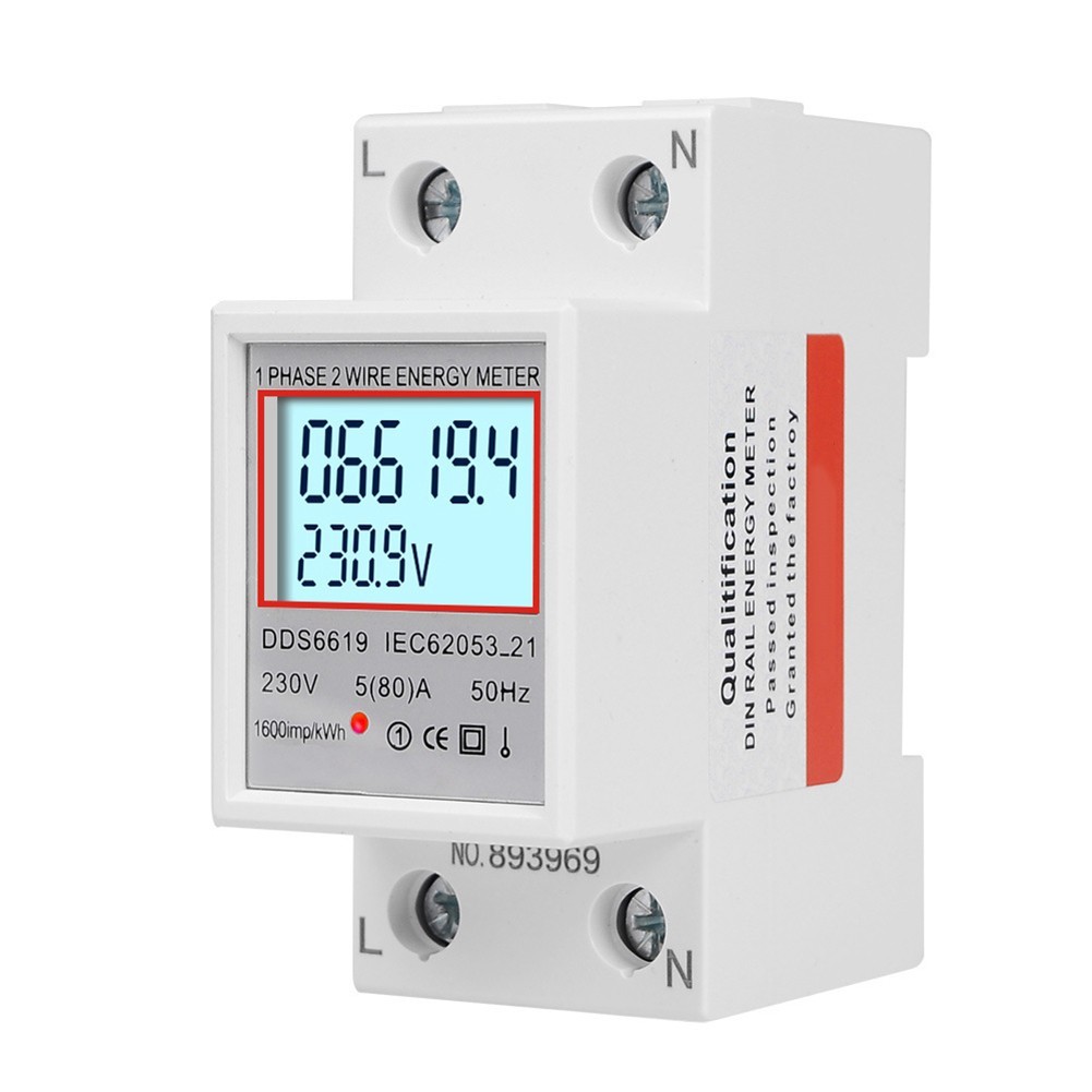 LCD Energy Meter for Din Rail Usage with Voltage Current 80A Monitoring