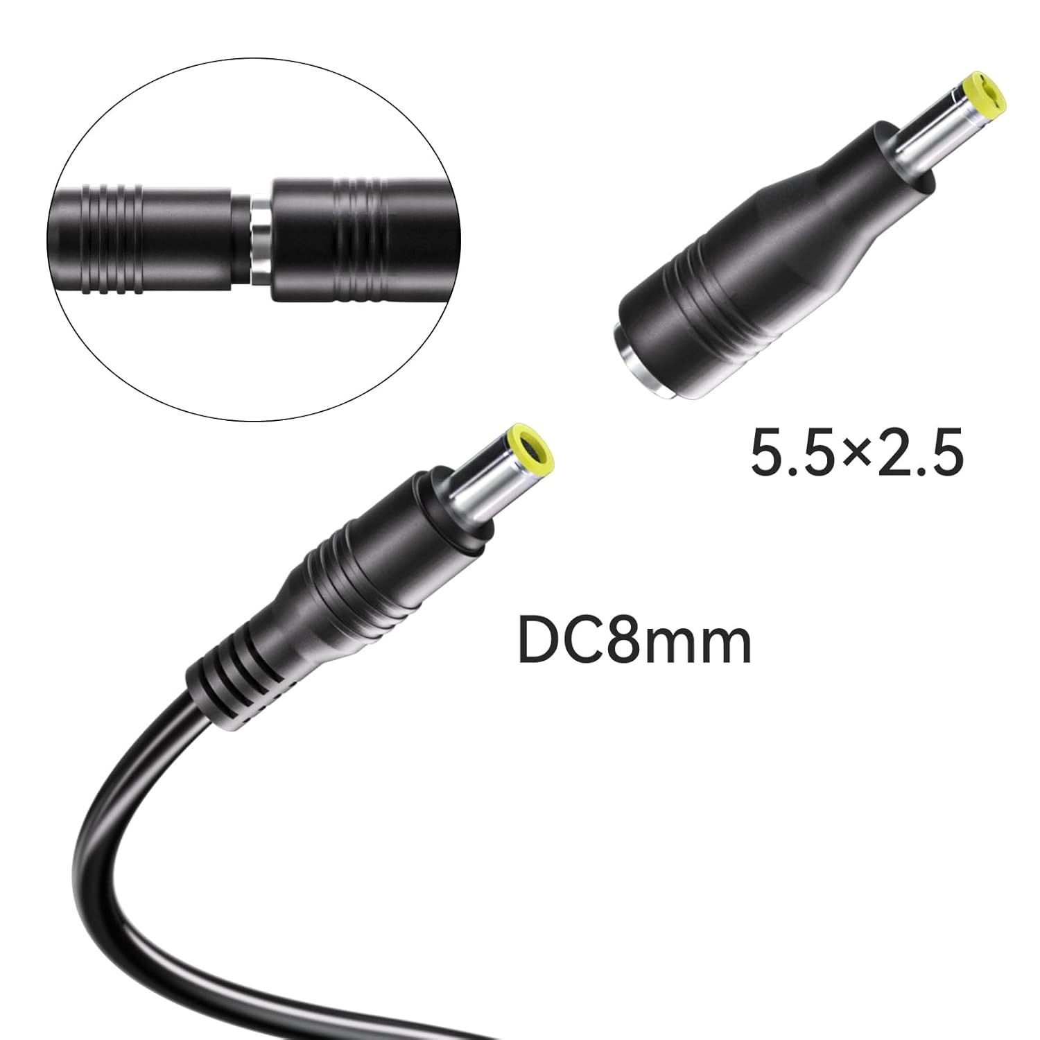 Versatile 6.23ft Solar Adapter Extension Cable, DC 8mm to 5.5mm, Durable 16 AWG