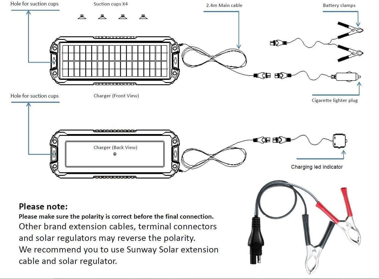 Solar Panel Car Battery Trickle Charger & Maintainer 5W 12V Solar