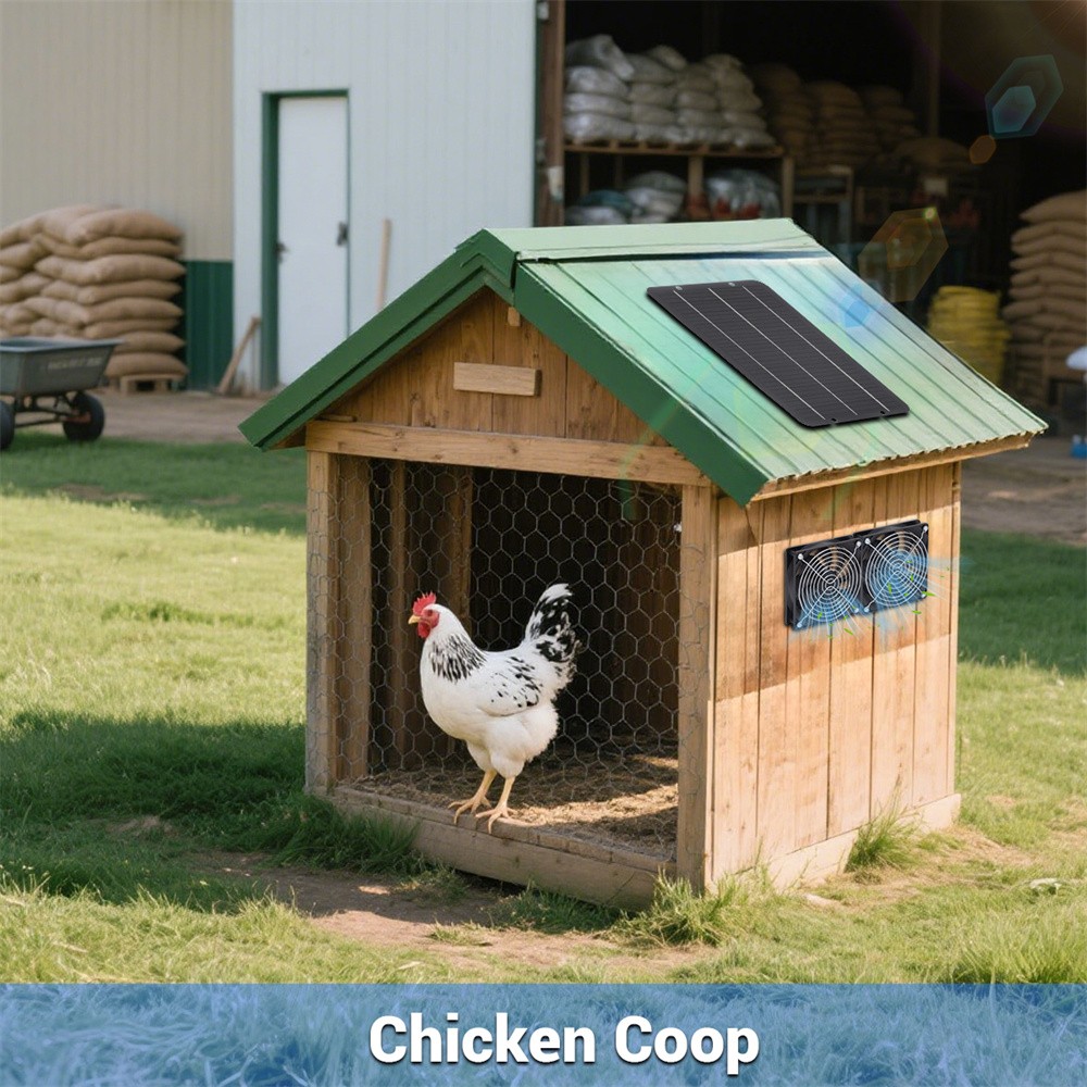 Solar Powered Dual Exhaust Fan Solar Panel Fan 12V For Greenhouse Chicken Coop