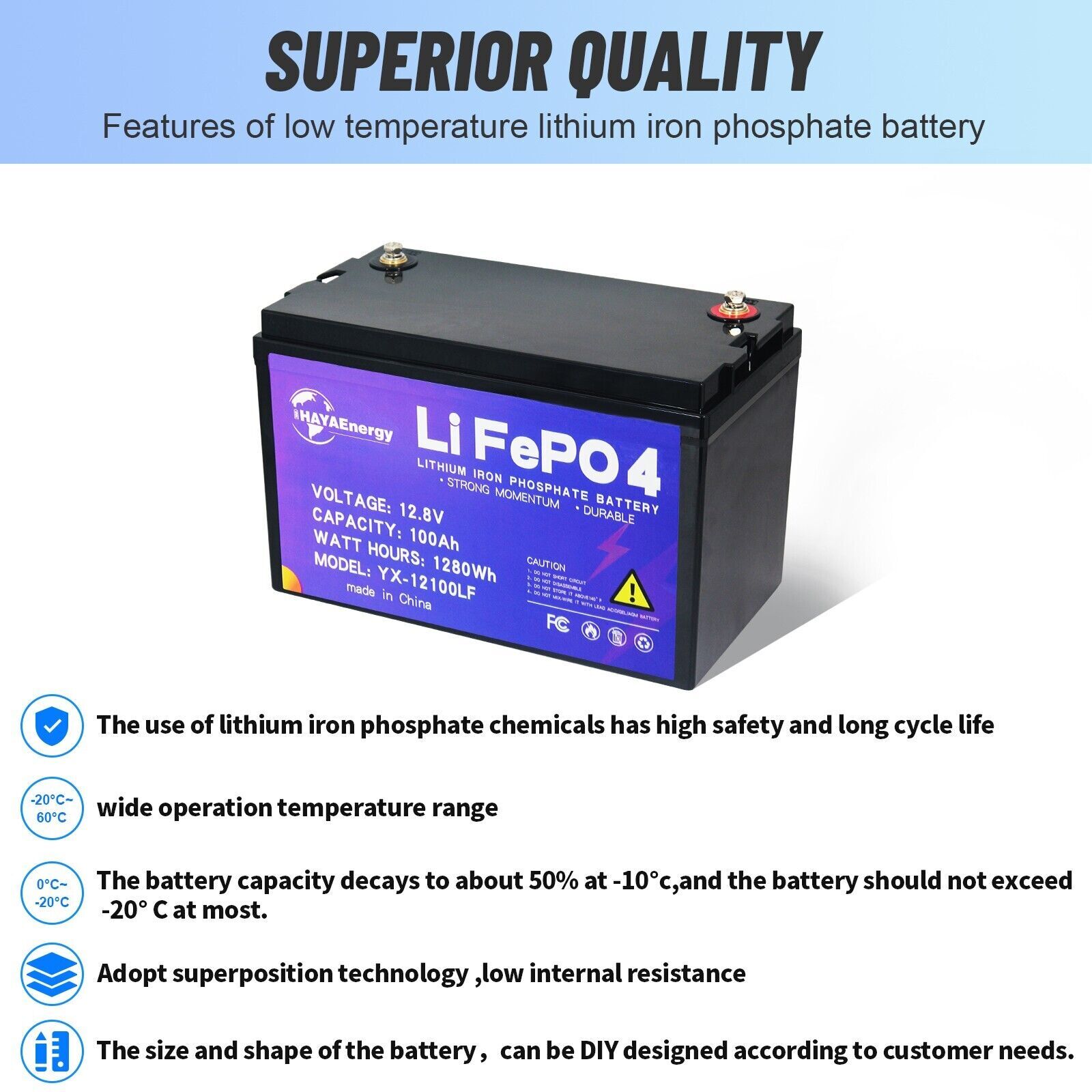 12V LiFePo4 100Ah Lithium Golf Cart Battery for RV Deep Cycles Solar System
