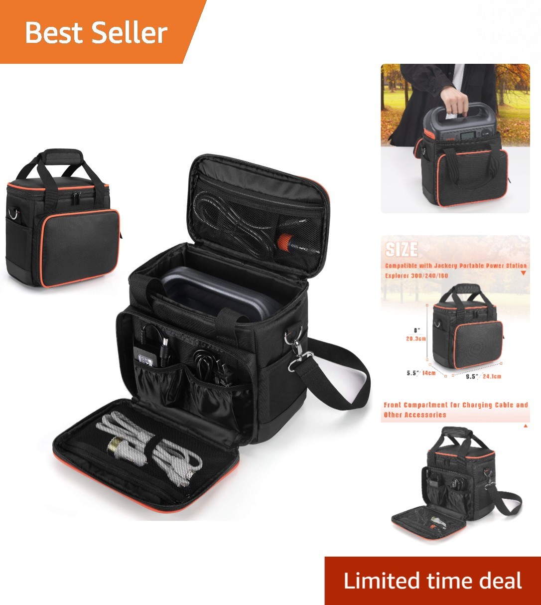 Multi-Pocket Black Carry Bag for Jackery Explorer – Ideal for Camping & Travel