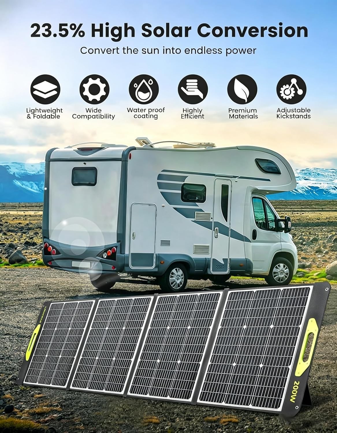 200W High Efficiency Portable Solar Panel – Foldable, Waterproof & Lightweight