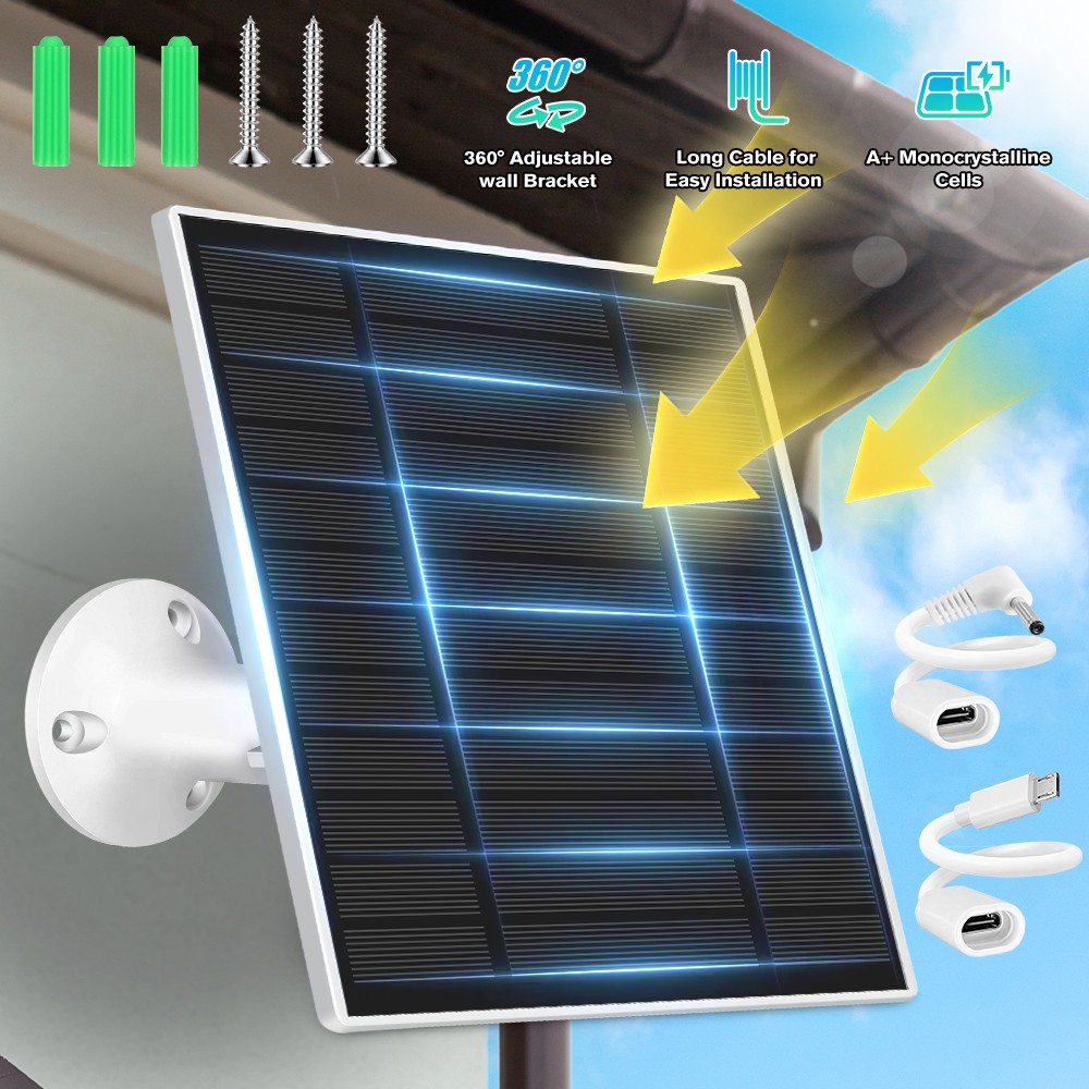 Solar Charging Panel USB C Power Battery Charger for Outdoor Ring Camera w/Stand
