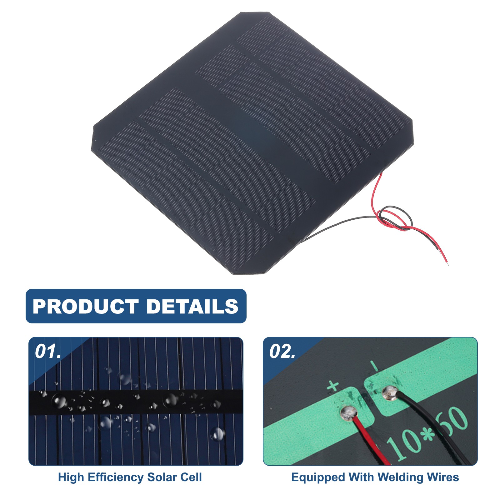 6V 3W 500mA Mini Solar Panels with 2 Cable 145mm x 145mm