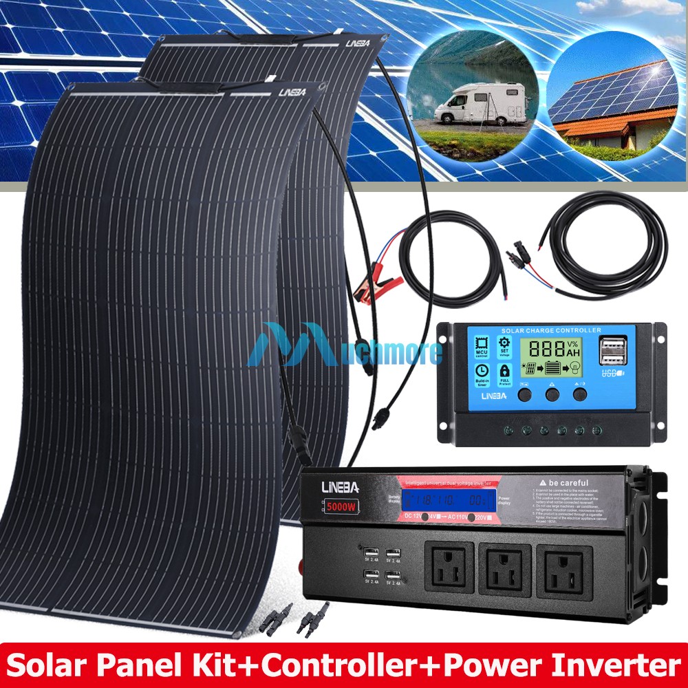 400W 12V Flexible Solar Panel Kit w/Controller & Inverter for RV Camping Rooftop