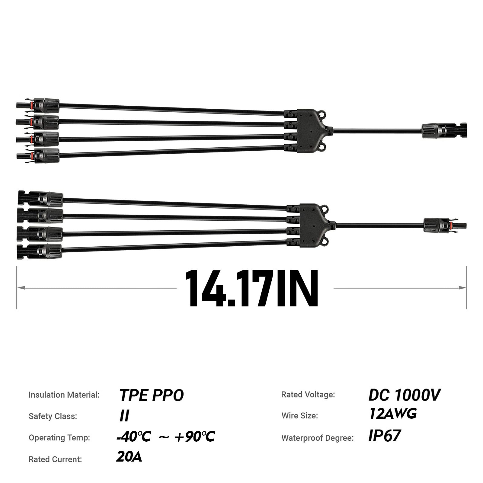 Solar Connectors Y Branch Parallel Adapter Cable Wire Plug Kit for Solar Panel