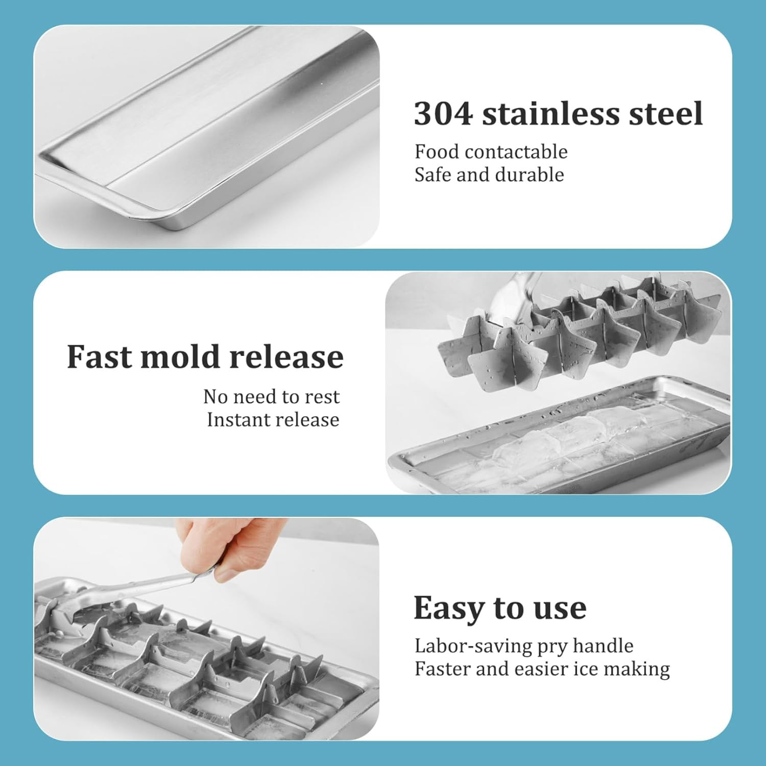 Stainless Steel & Metal Ice Trays with Handle – 18-Slot Small Ice Mold for Fre