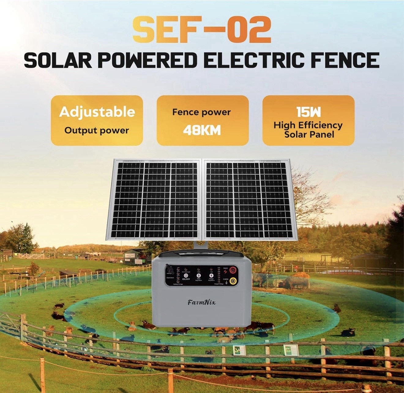 Electric Solar Fencer Kit 30Miles Solar Fence Charger W/Pre-Installed Battery
