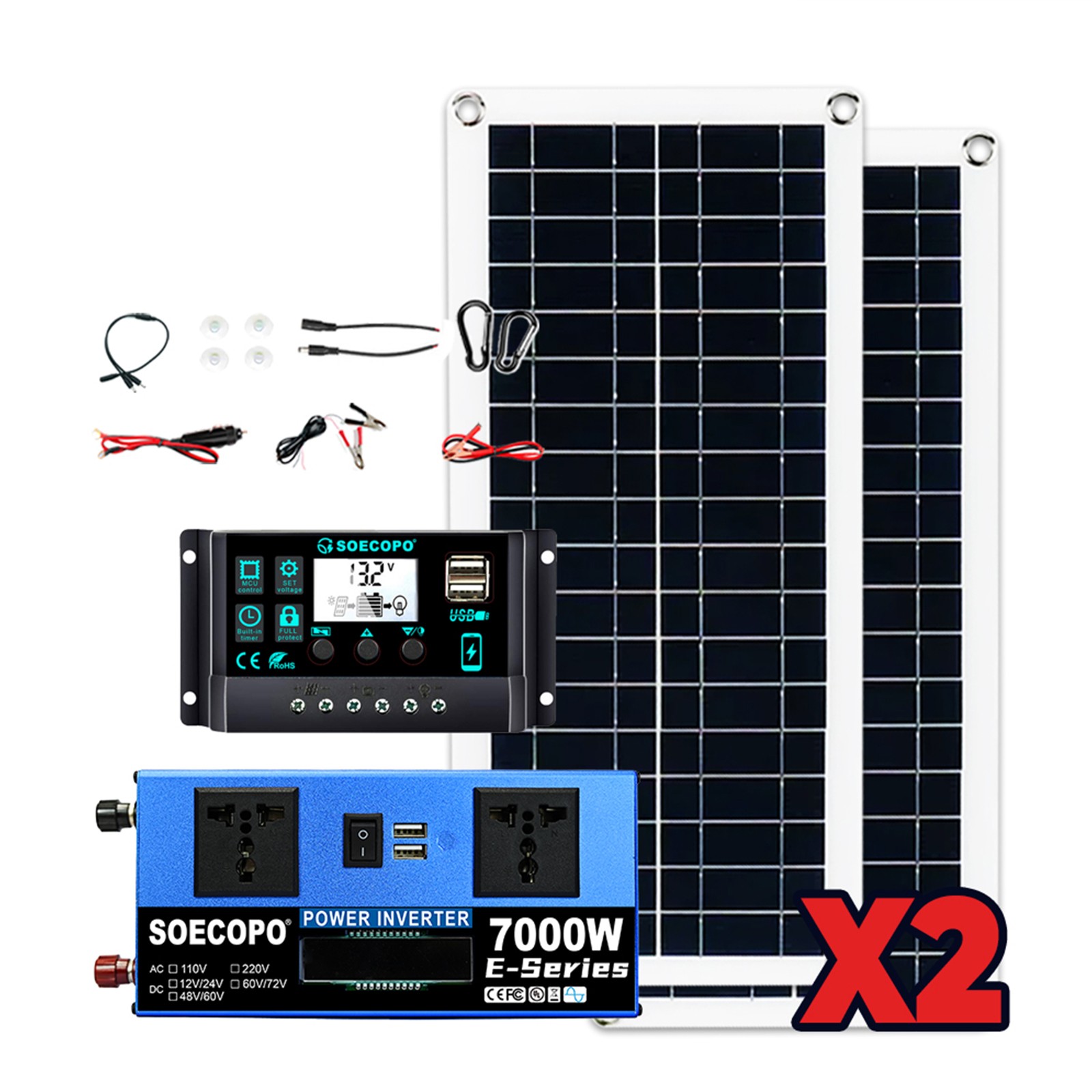7000W Solar Energy Kit | Off-Grid Solution, 2pcs 200W Solar Panels, Controller