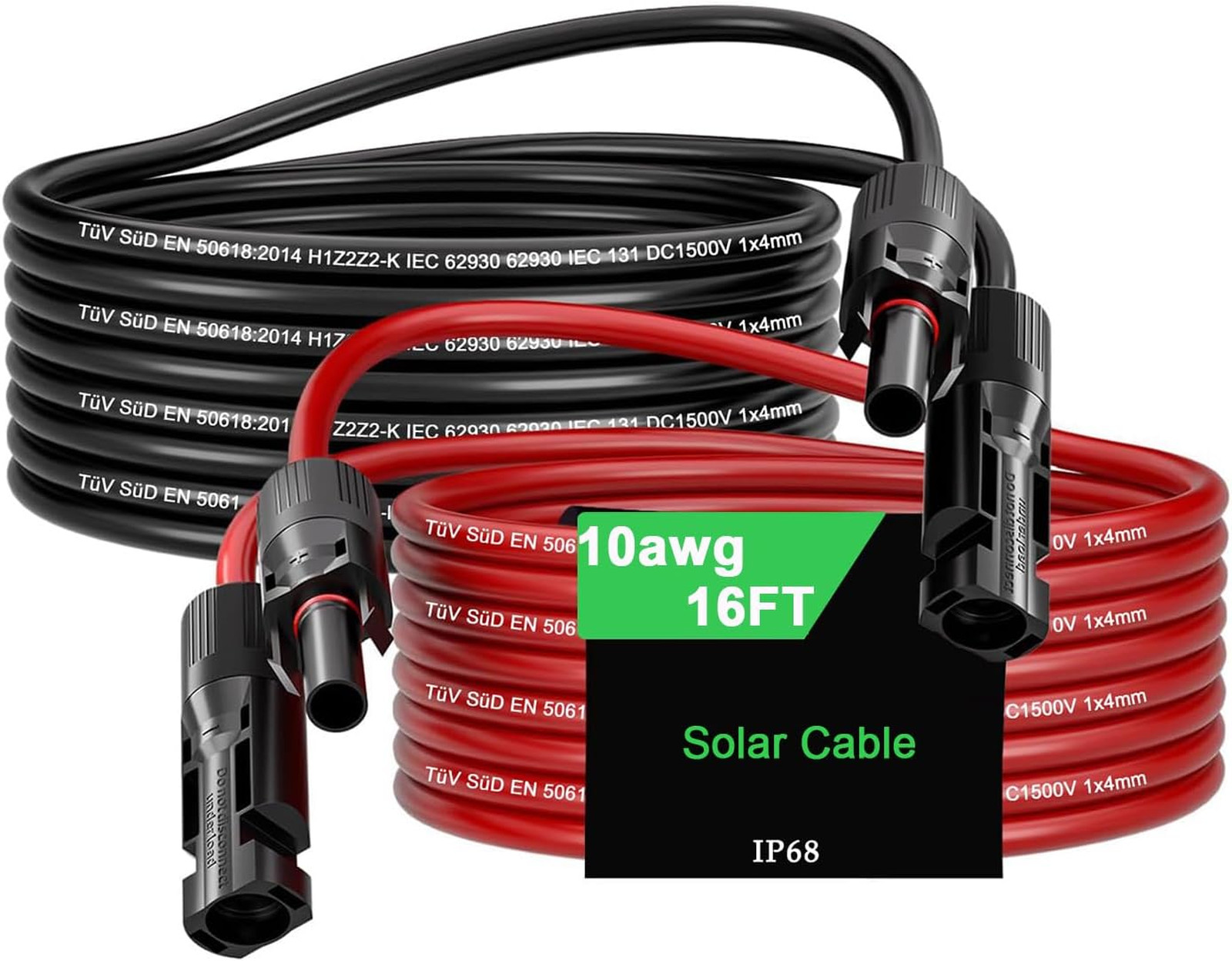 16Ft Solar Extension Cable with 6mm2 PV Wire Male Female Connectors Waterproof