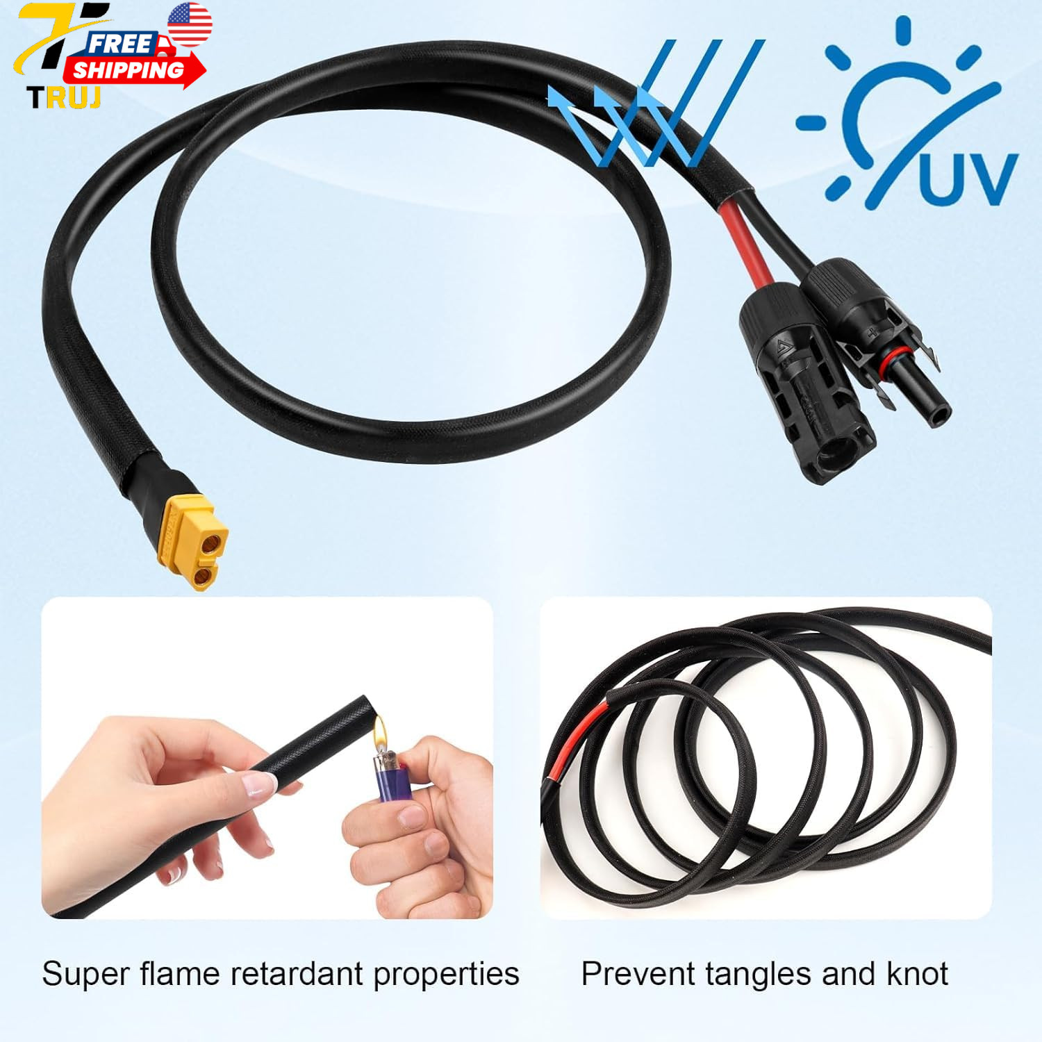 Solar to XT60 Cable 10AWG 50FT Solar Connector to XT60 Adapter Cable for Solar P
