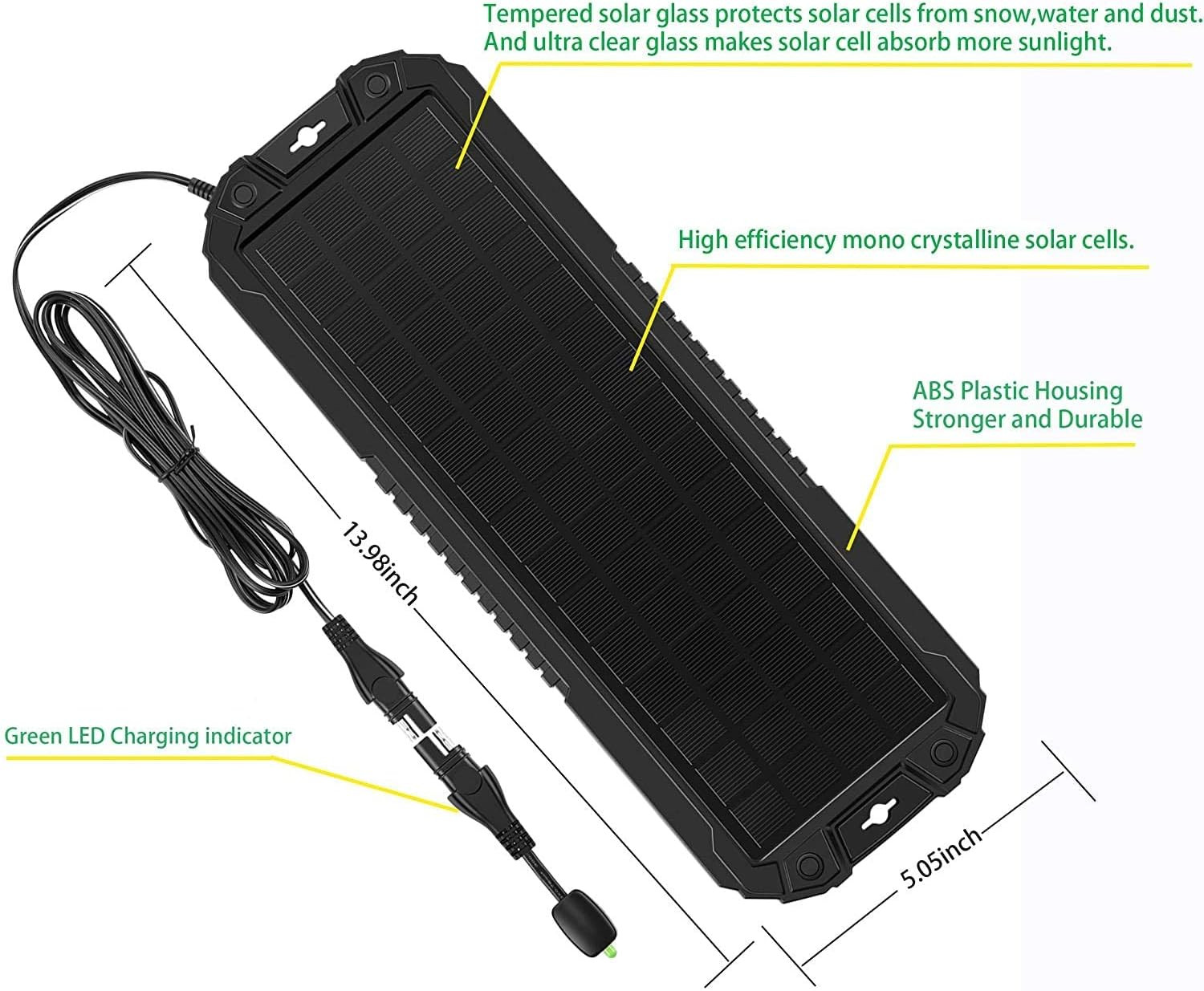 Solar Panel Car Battery Trickle Charger & Maintainer 5W 12V Solar