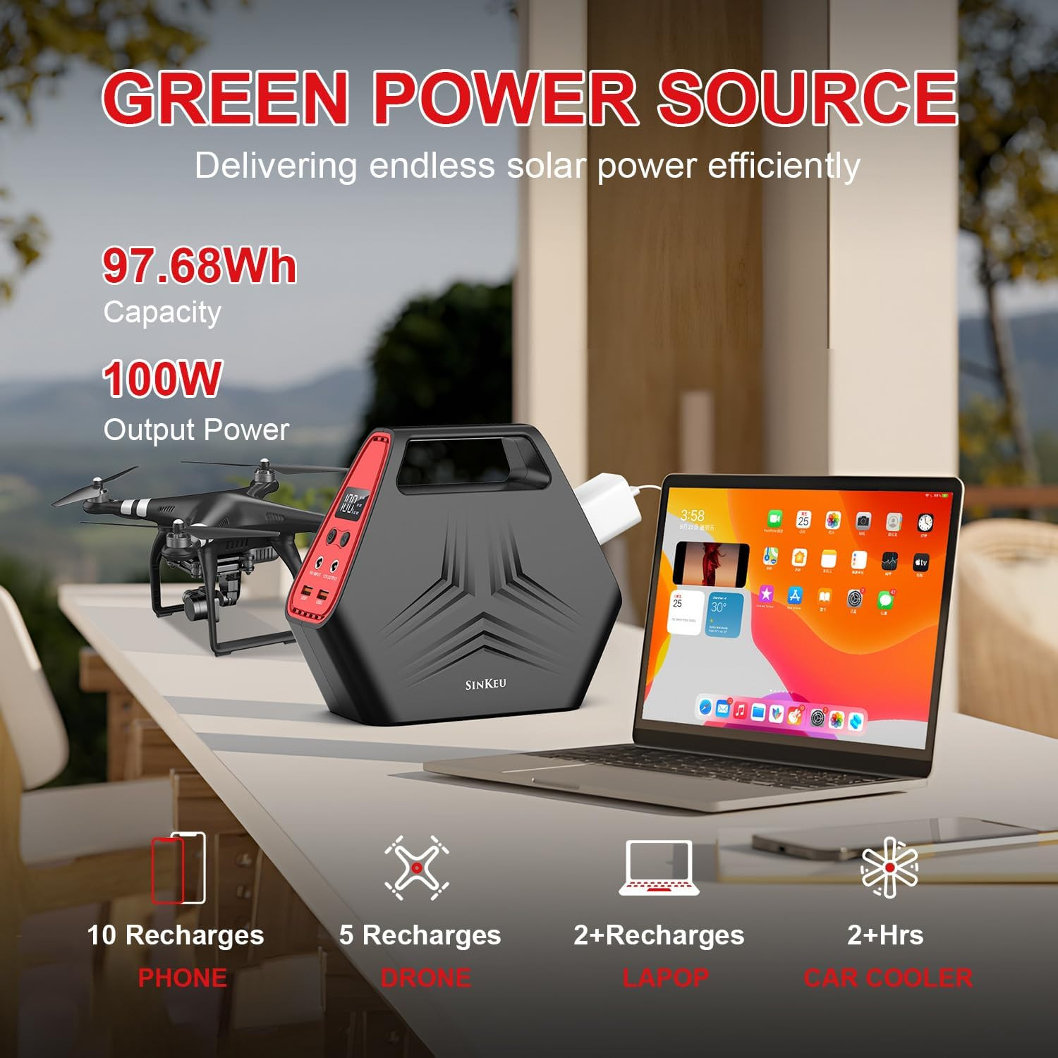 100W Solar Generator with 40W Foldable Solar Panel, 24600Mah Power Bank with AC