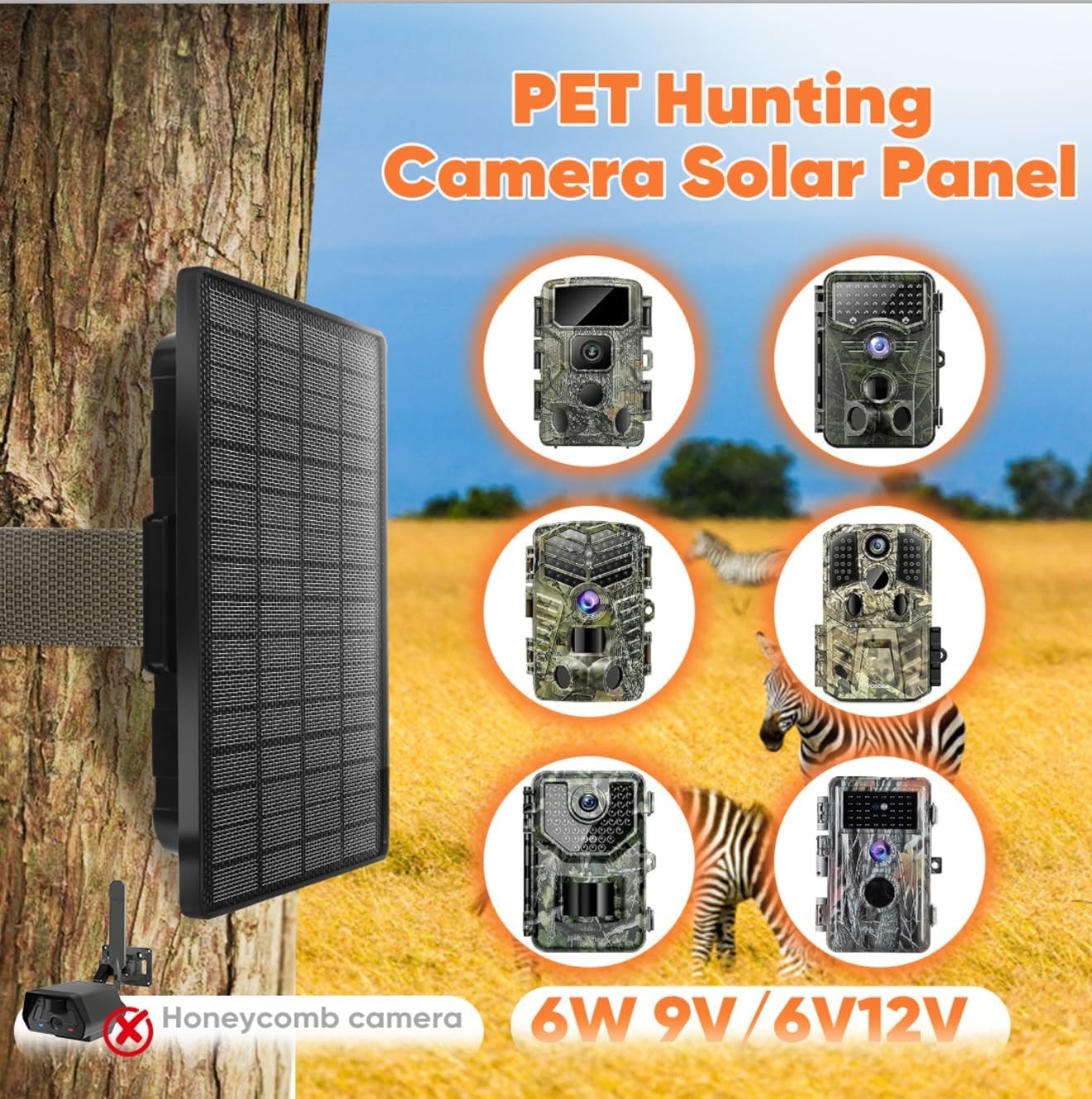 Durable 6W Solar Panel for Trail Camera – 360° Bracket & Rechargeable Battery