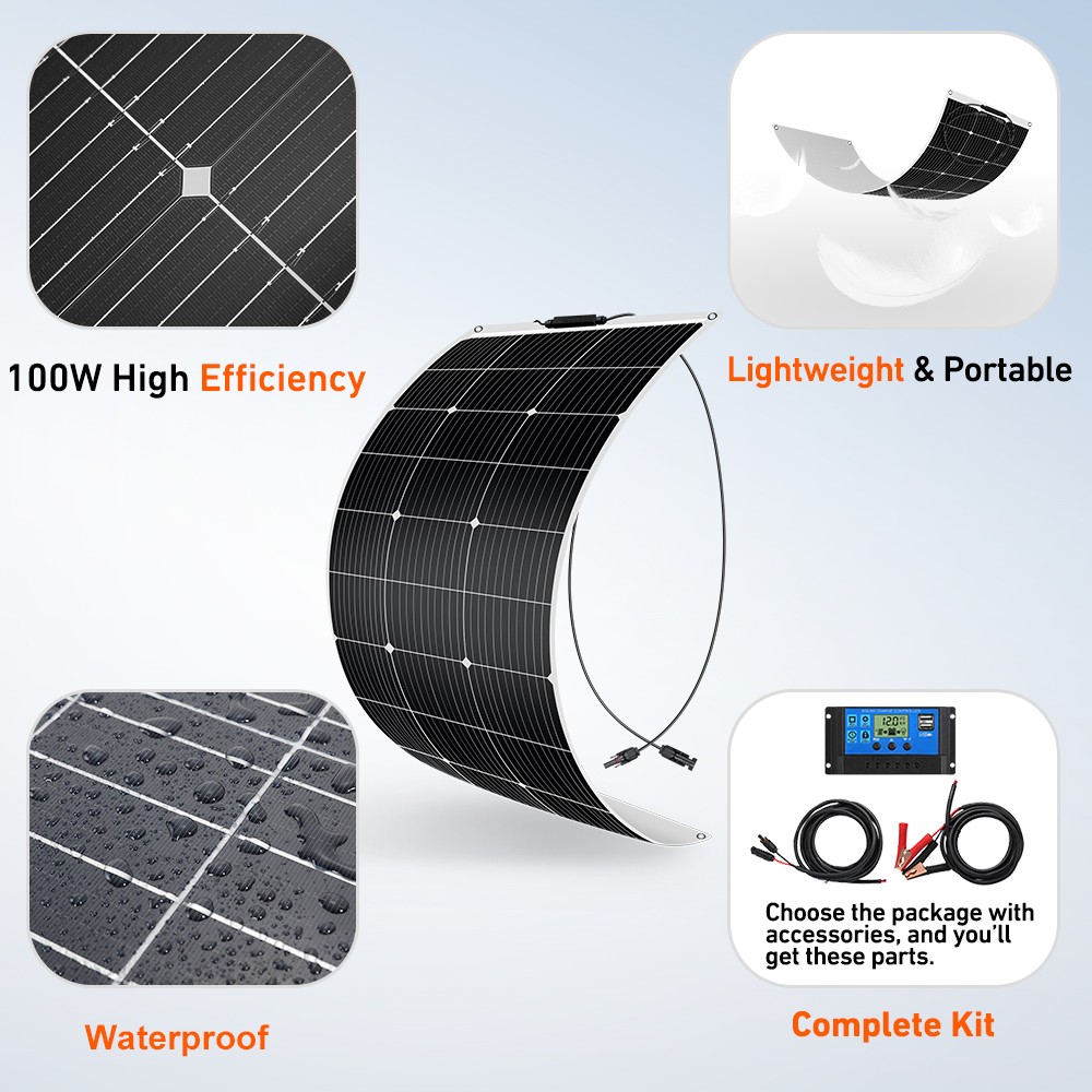 Dokio 100W 200W 400W Flexible Mono Solar Panel Kit to 12V Battery Off Grid Van