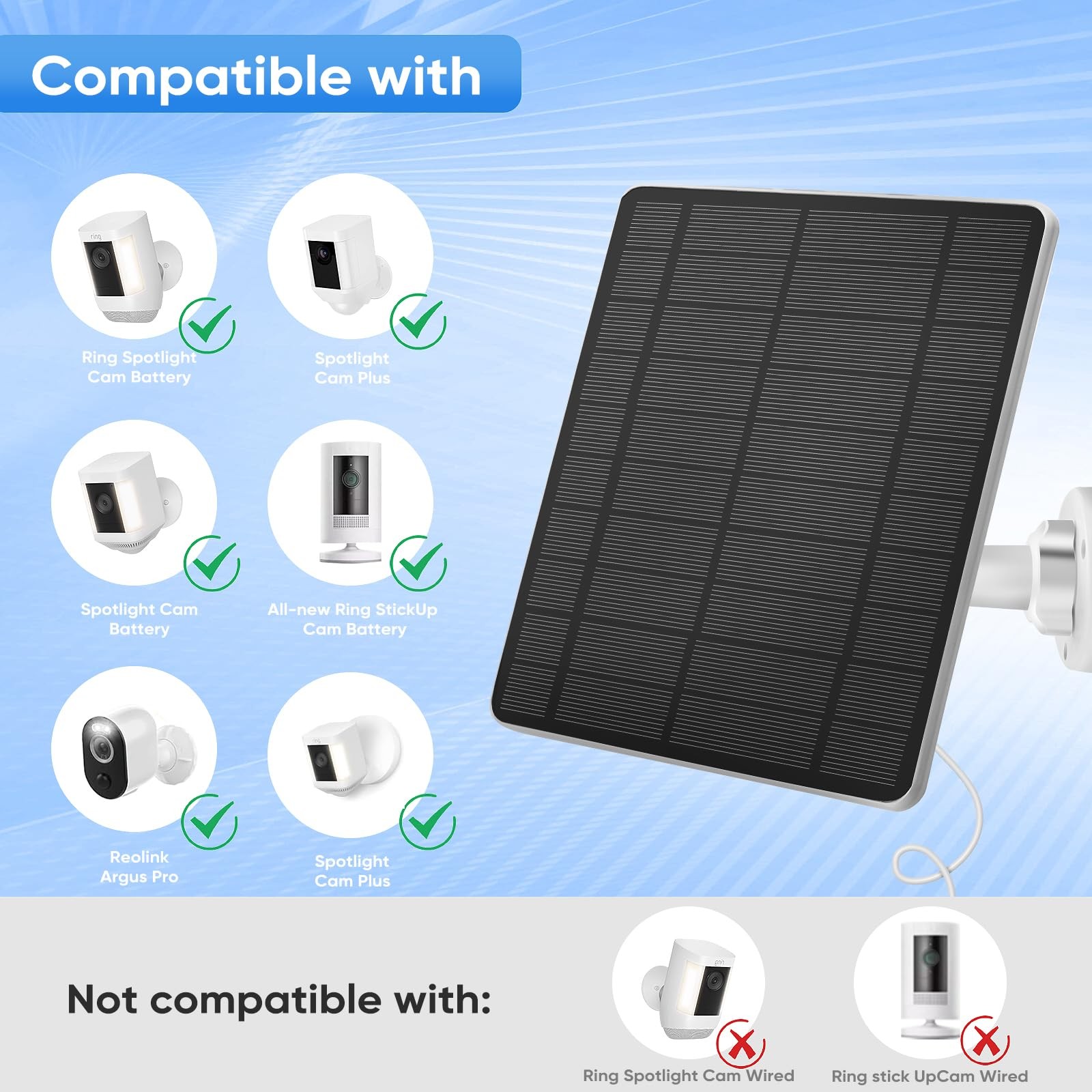 Solar Panel for Ring Camera, 2 Pack 5W Solar Charger Compatible with Spotligh…