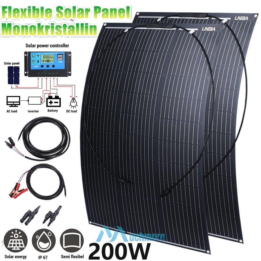 100W 200W Watt Mono Solar Panel 18V Off-Grid Battery Charger RV Home+Controller