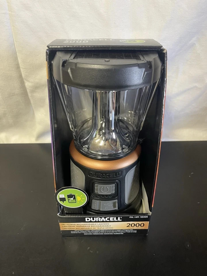 Duracell 2000 Lumens Rechargable Lantern Solar Power Built-In Battery