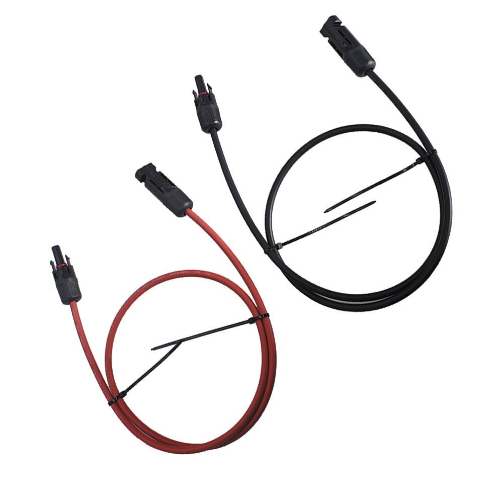 1 Pair 3 Feet Black + Red 10 AWG Solar Panel Extension Cable Wire Connector