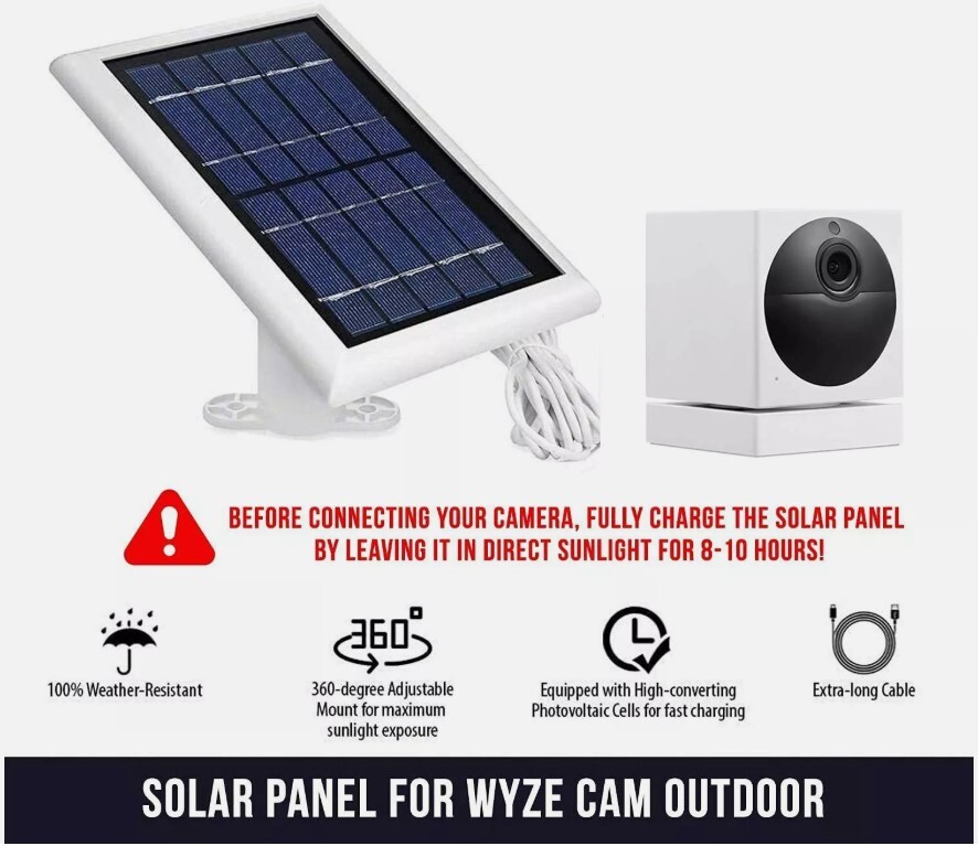 Wasserstein Solar Panel Compatible with Wyze Cam Outdoor – White
