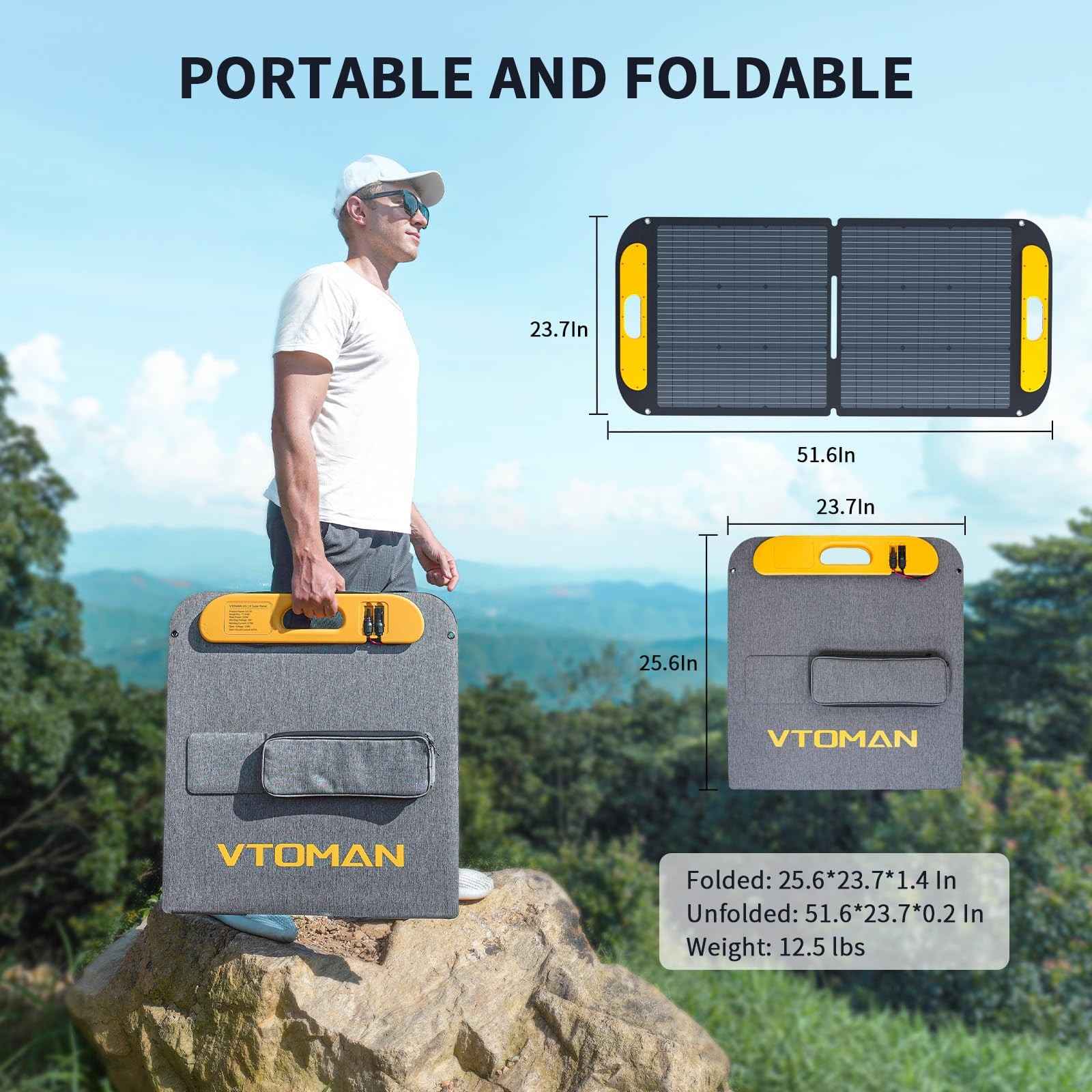 VTOMAN Portable Solar Panel for Solar Generator, 110W 19V Folding Solar Charg…