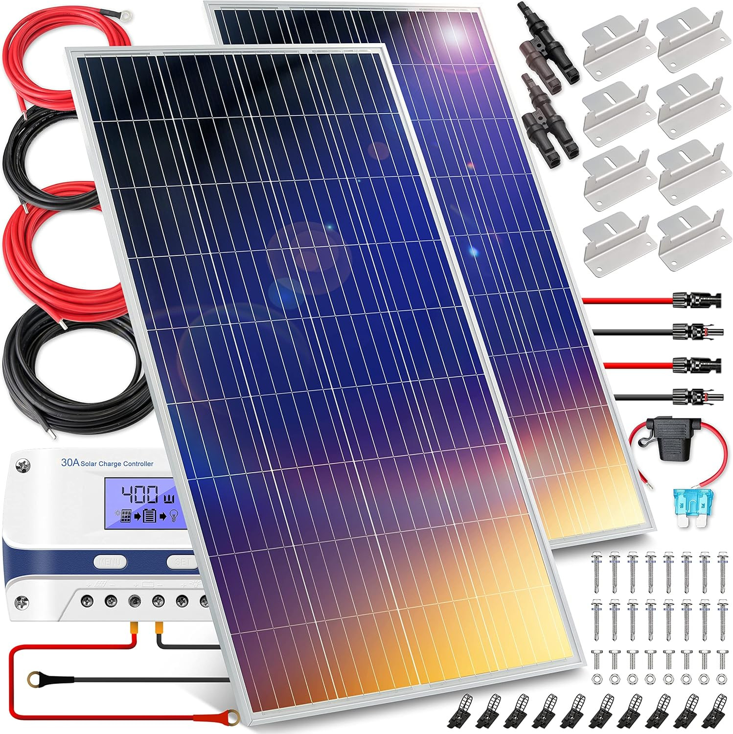 400 Watt 12V Portable Solar Starter Kit with 2 Pcs 200W Monocrystalline Set and