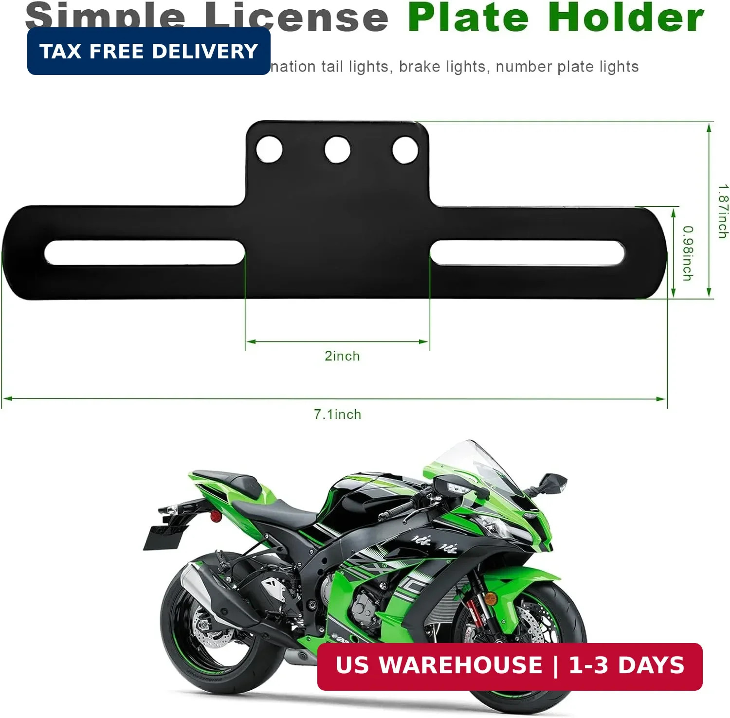 Motorcycle License Plate Holder, Heavy Duty Metal Tag Holder with Light Mount Ho