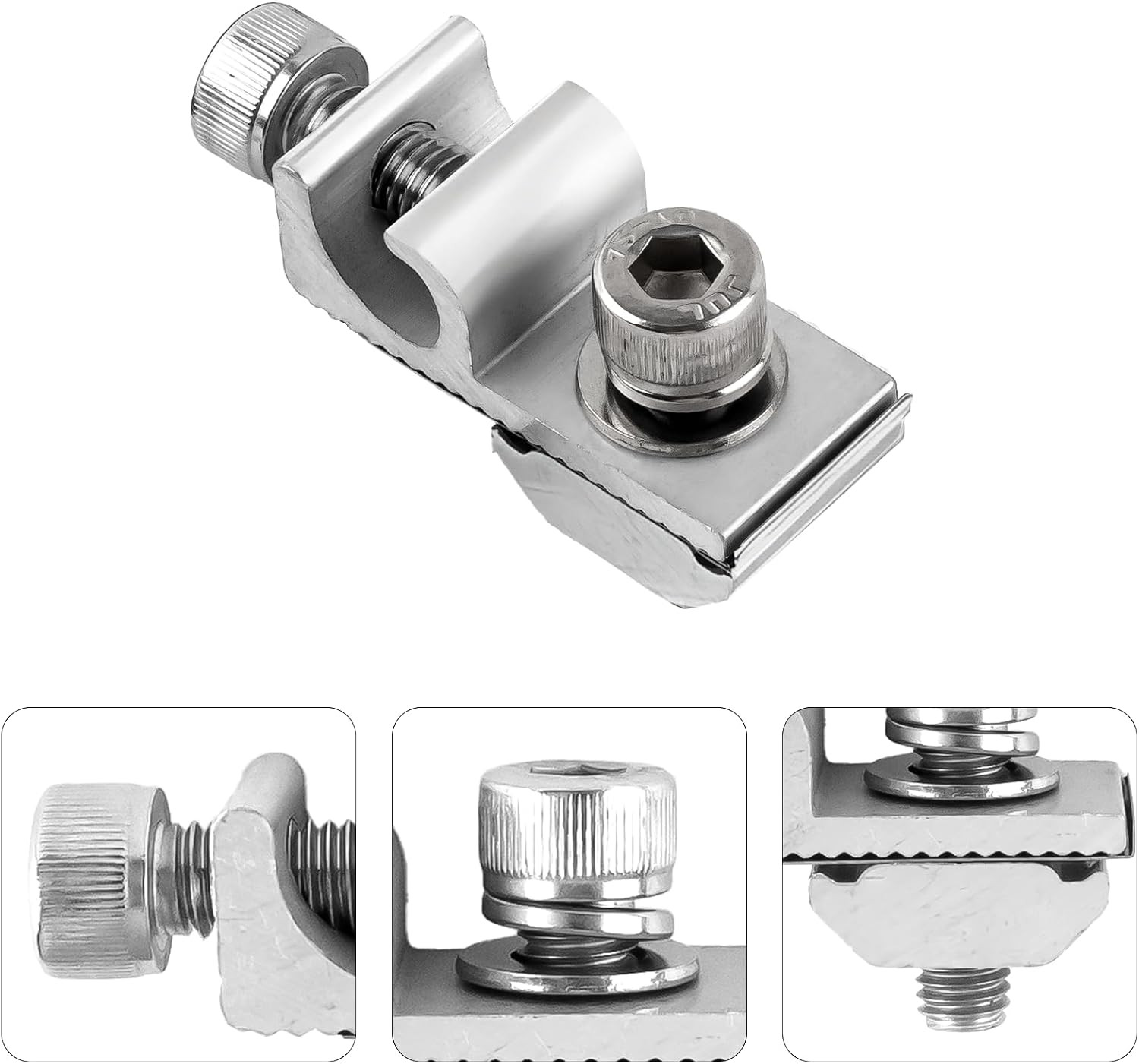 16 Pcs Solar Panel Grounding Lugs, Stainless Steel, Silver, Mount Bracket