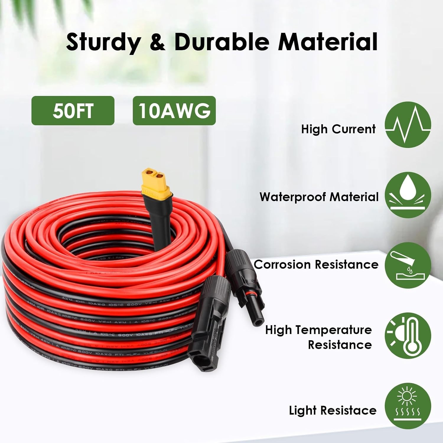 Solar to XT60 Extension Cable 10AWG 50FT Solar Connector to XT60 Adapter Cabl…