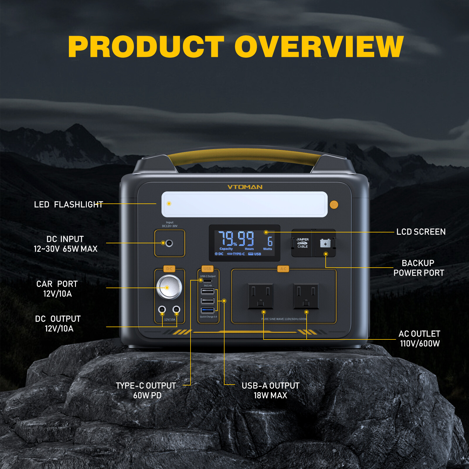 VTOMAN Jump 600X Portable Power Station 600W 299Wh LiFePO4 Battery Generator