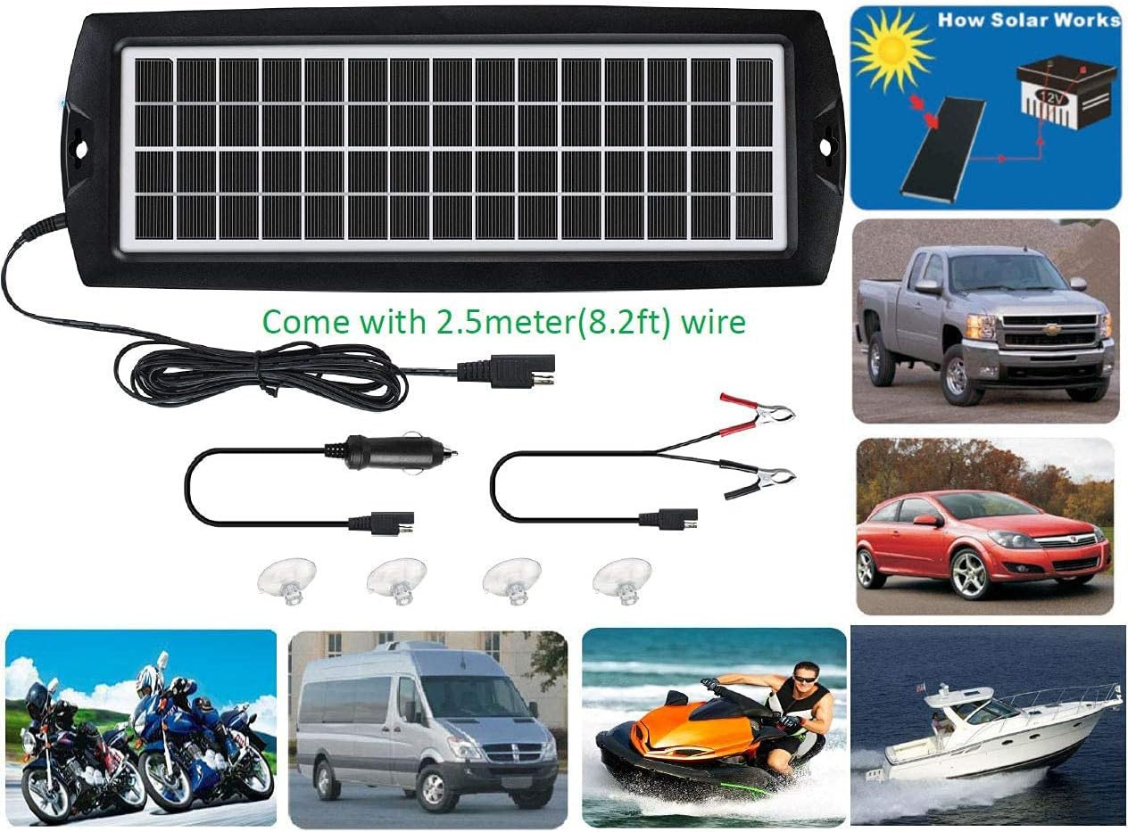 Car Battery Trickle Charger & Maintainer 5W Solar Panel Power 12V Charger Kit Po